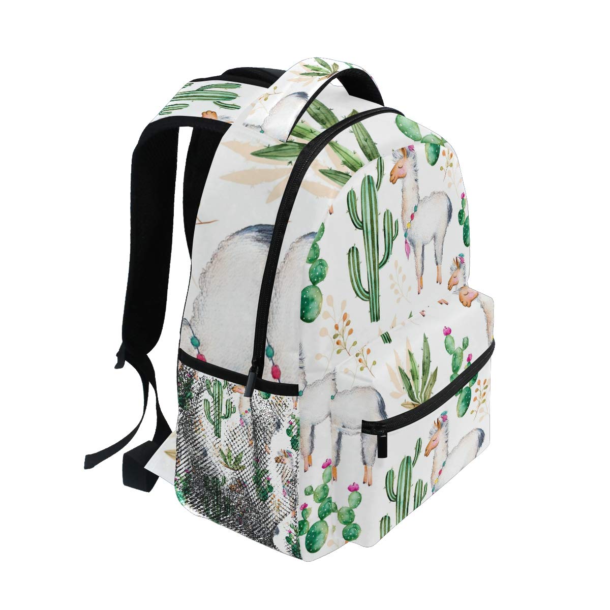 Tropical Cactus Alpaca Backpack for Adults - Stylish School, College & Travel Bag with Zipper - Perfect for Hiking, Daypack & Casual Use - Unisex Design for Women & Men