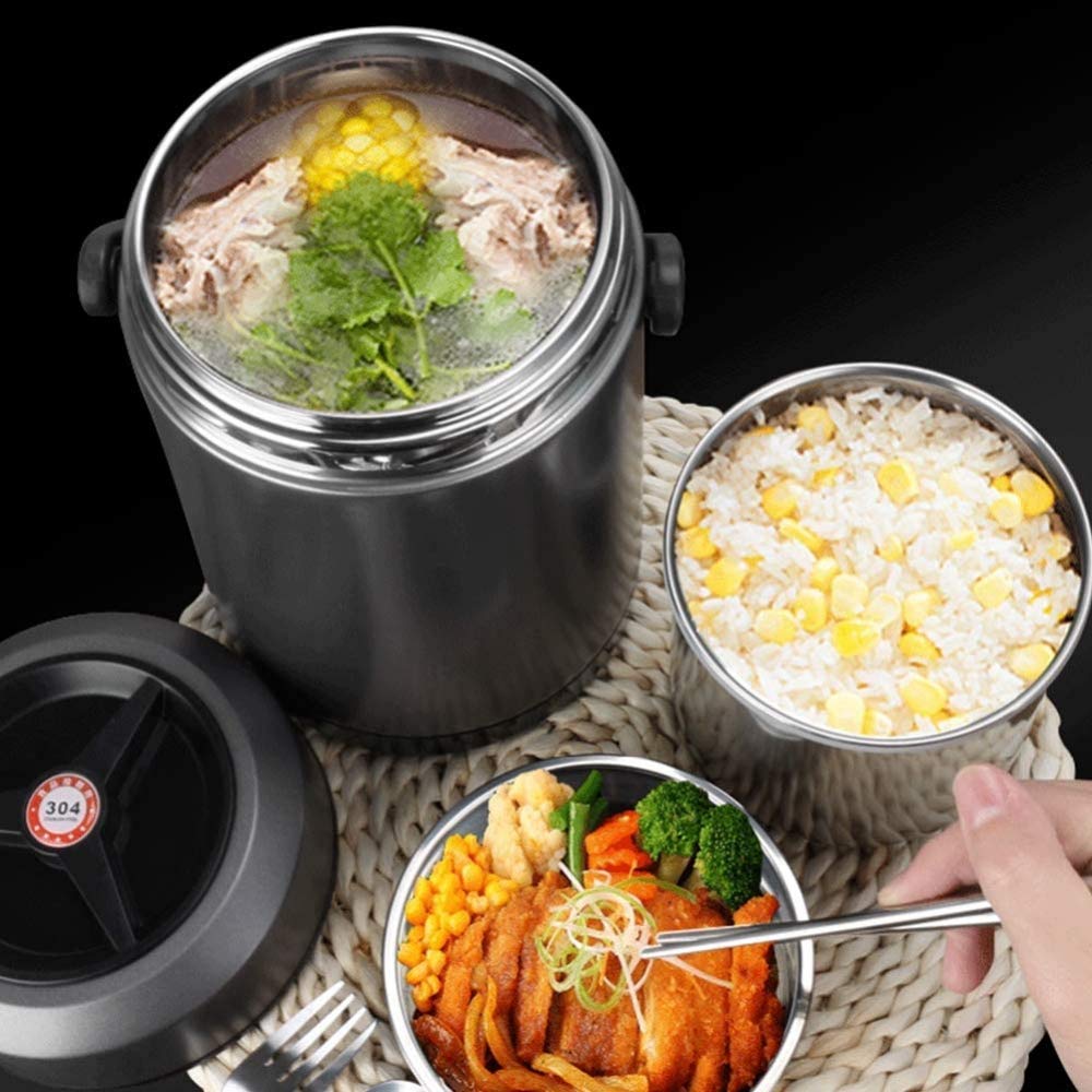 Premium Stainless Steel Insulated Food Thermos - 2.0L Dual Compartment Hot Meal Container with Handle | Long-Lasting Temperature Retention | Perfect for Office Lunch, Picnics & Outdoor Activities