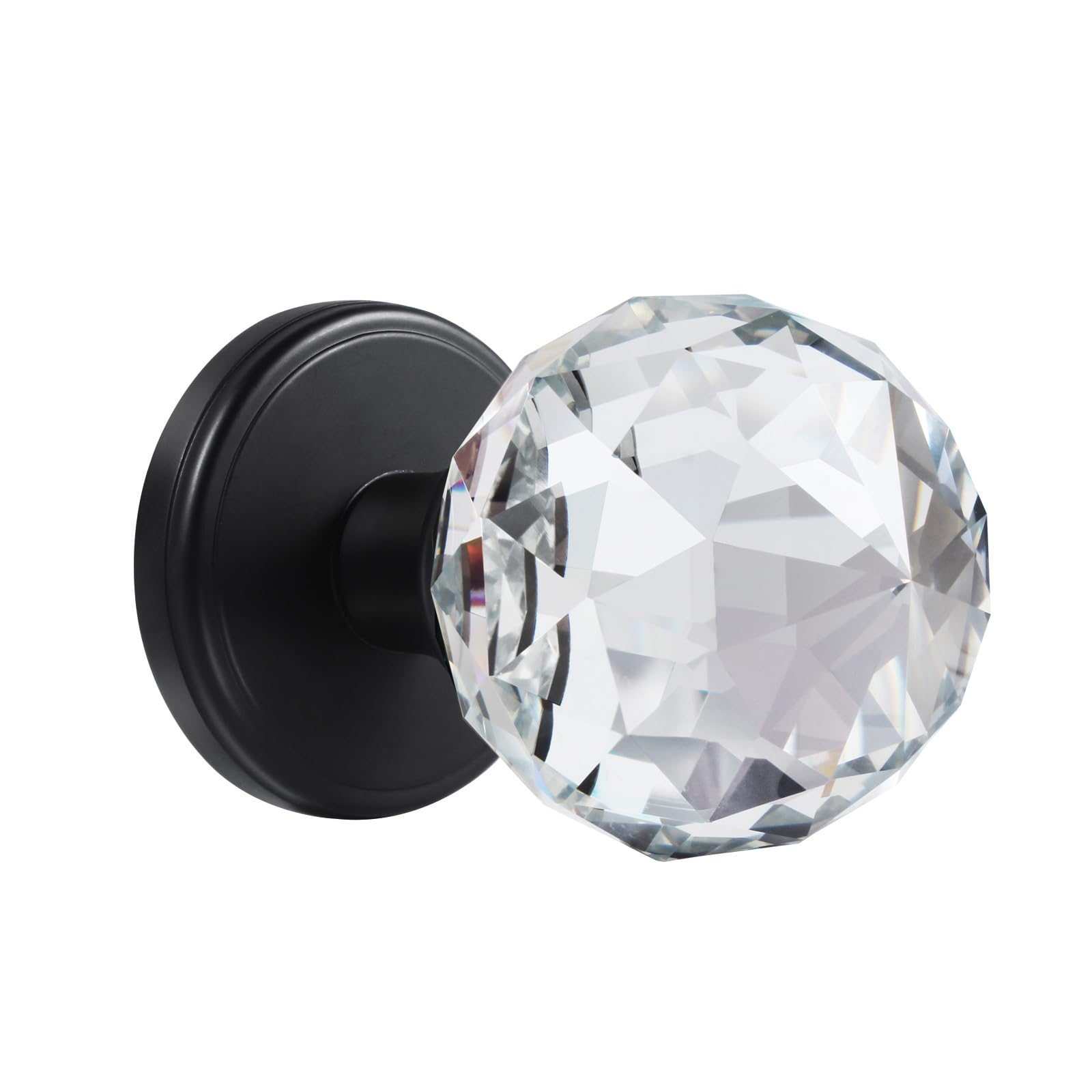 Premium Matte Black Crystal Glass Door Knobs - Interior Passage Set for Hallway, Closet & Bedroom Doors - Elegant Hardware for Modern Home Decor