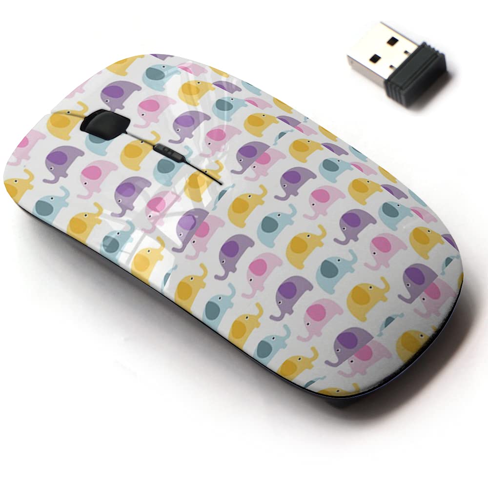 2.4G Wireless Mouse with Cute Elephant Pattern - Ergonomic Optical Mouse for Laptop, PC, Mac - Portable USB Nano Receiver - Perfect for Office, Home, Gaming & Travel Use