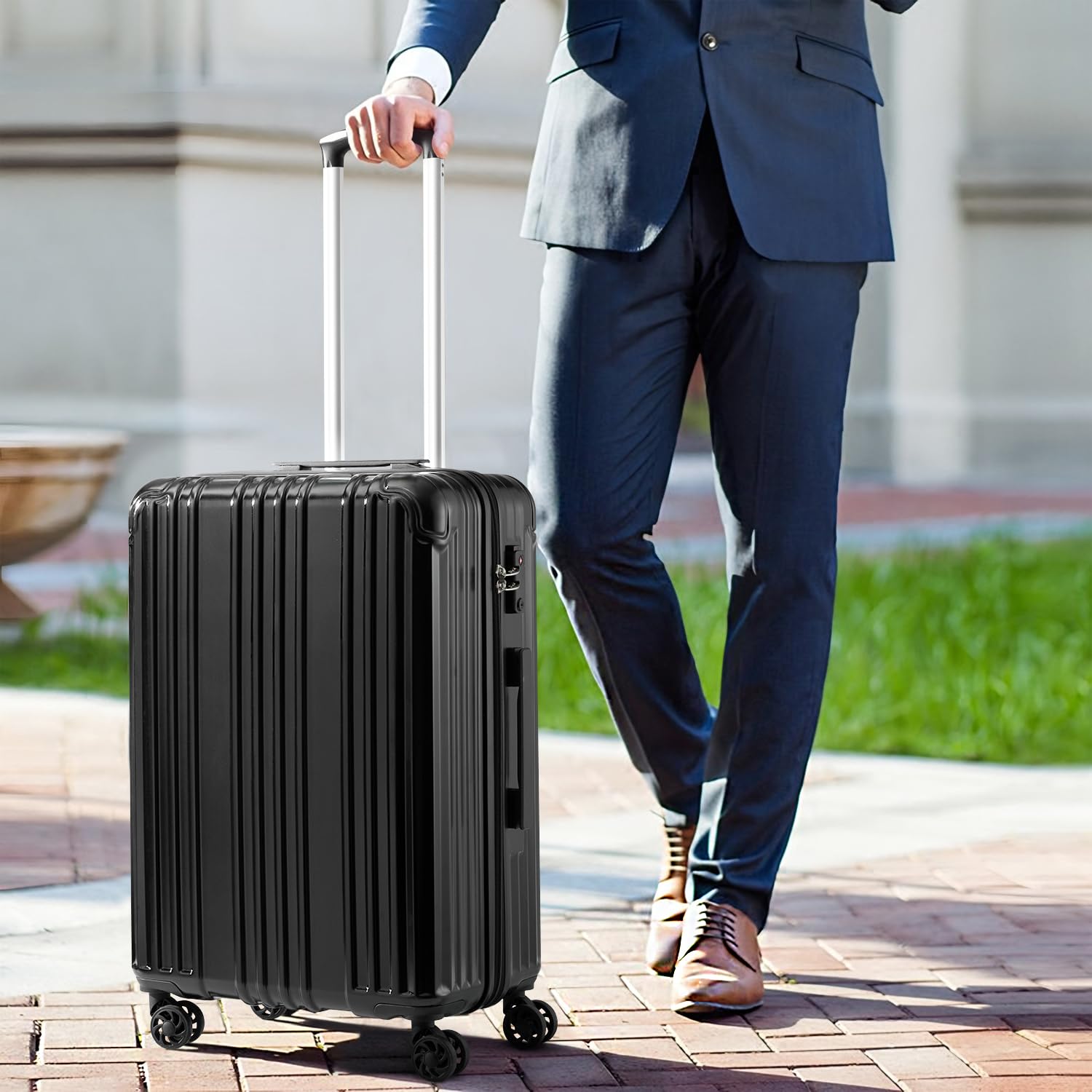 COOLIFE Expandable 3-Piece Luggage Set with TSA Lock - 20in, 24in, 28in Spinner Suitcases (Turquoise Blue) - Durable PC+ABS Material for Travel, Business Trips & Vacations