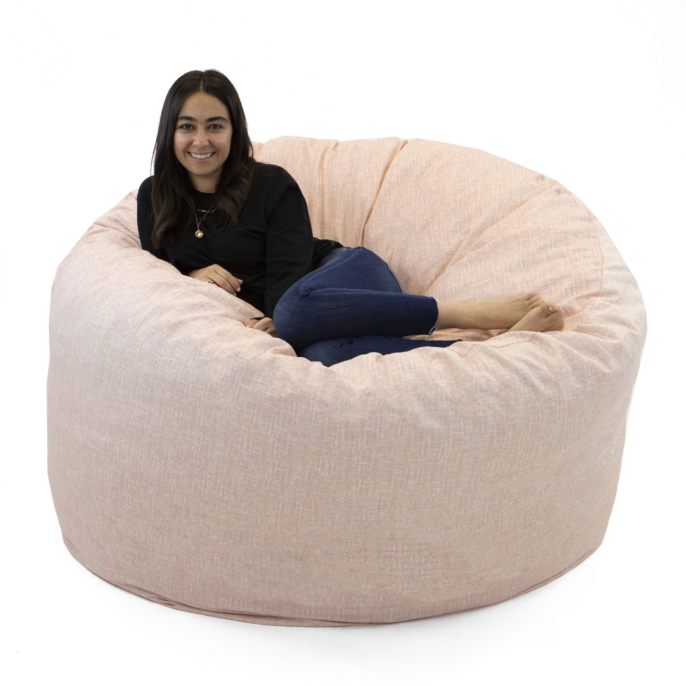 Majestic Home Goods 4' Blush Pink Lounge Sack Bean Bag Chair with Memory Foam Mix - Soft Removable Cover for Kids, Teens & Adults - Perfect for Bedroom, Game Room & Dorm Relaxation
