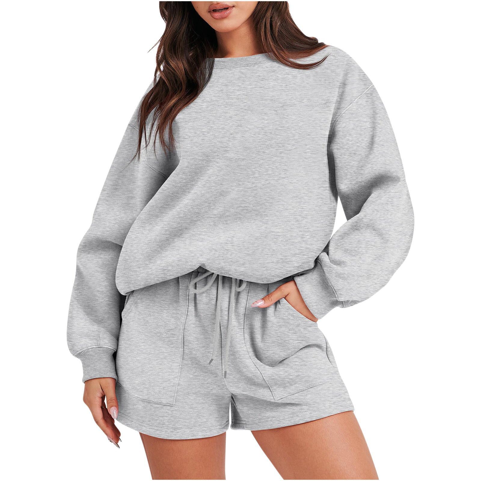 Elogoog Women's Oversized Zip Up Hoodie & Shorts Set - 2 Piece Sweatsuit in Black | Casual Loungewear, Streetwear & Athleisure Outfit for 2023