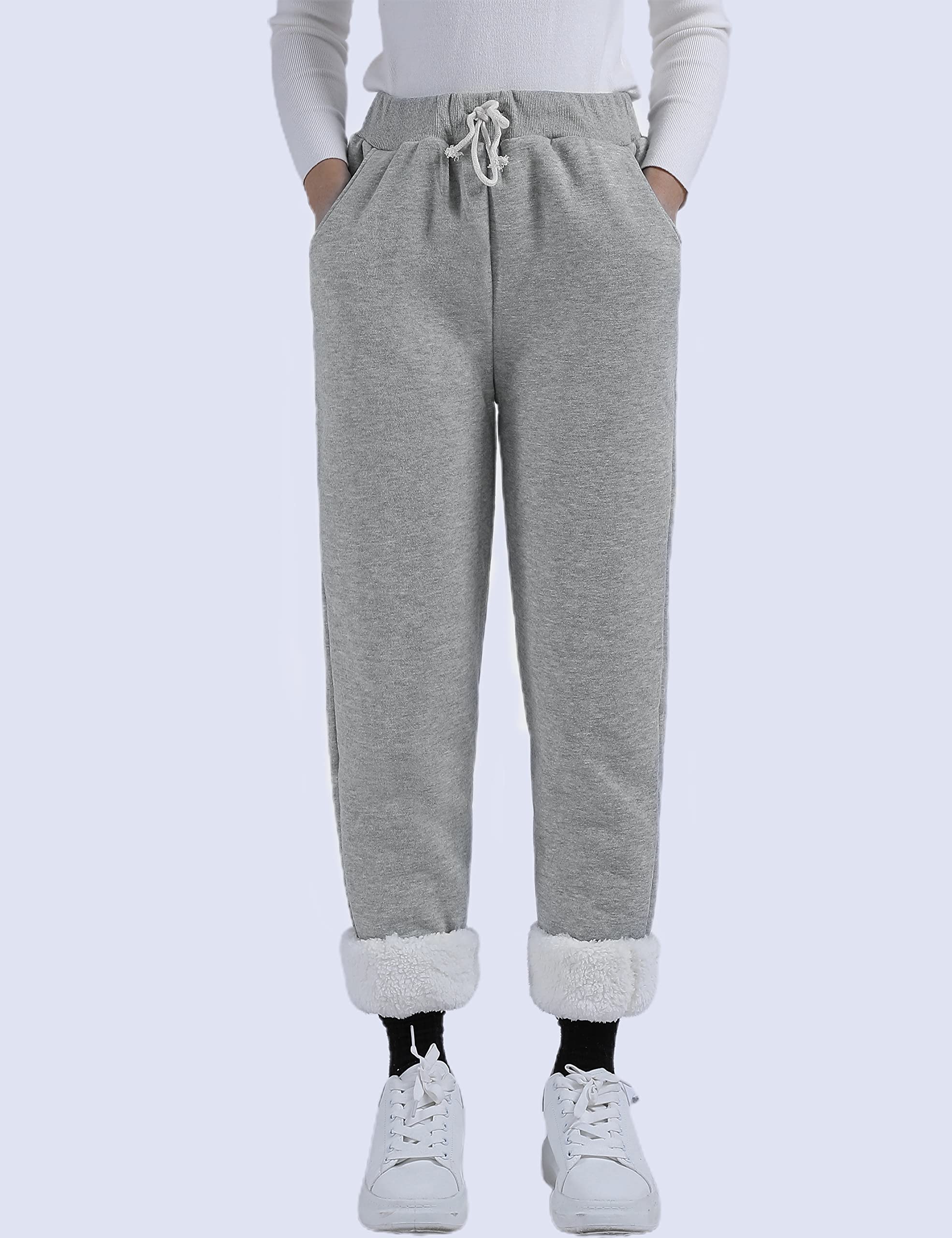 Yeokou Women's Sherpa Lined Sweatpants - Winter Warm Fleece Joggers with Pockets, Soft Lounge Pants for Yoga, Running & Home Comfort