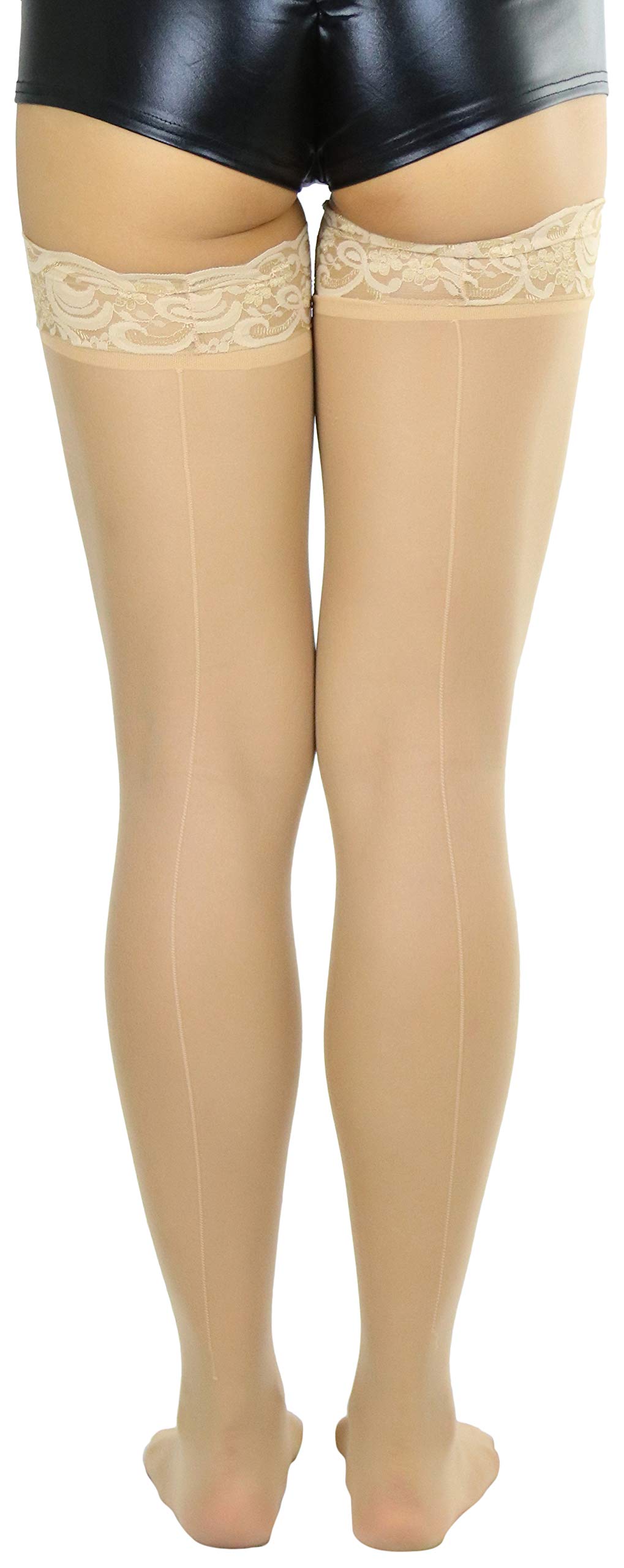 ToBeInStyle Women’s Classic Backseam Thigh High Stockings with Floral Lace Top - Sexy Hosiery for Date Night, Cosplay & Special Occasions