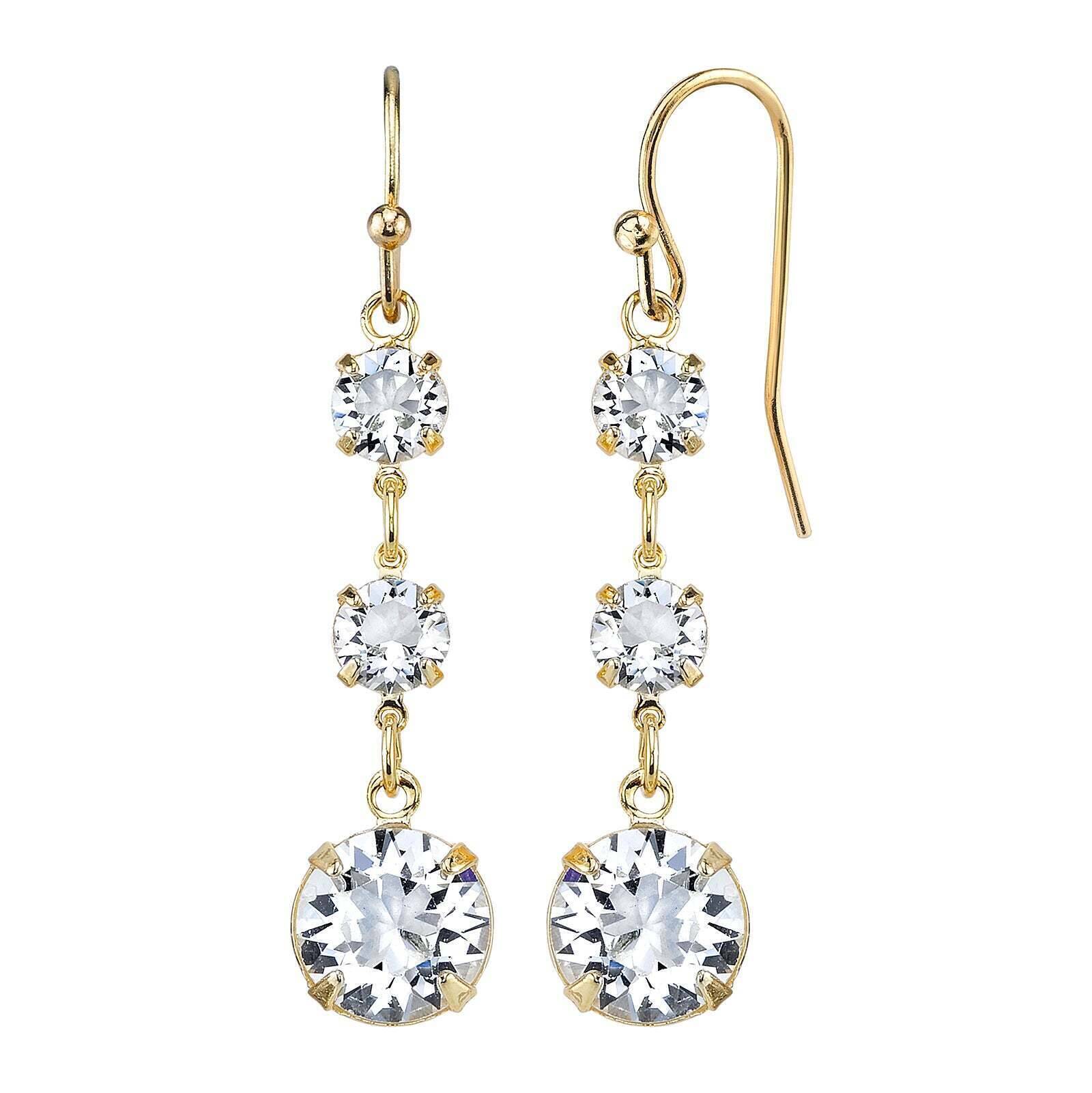 1928 Jewelry Austrian Crystal Linear Triple Drop Earrings for Women - Elegant Dangling Earrings for Wedding, Party & Evening Wear