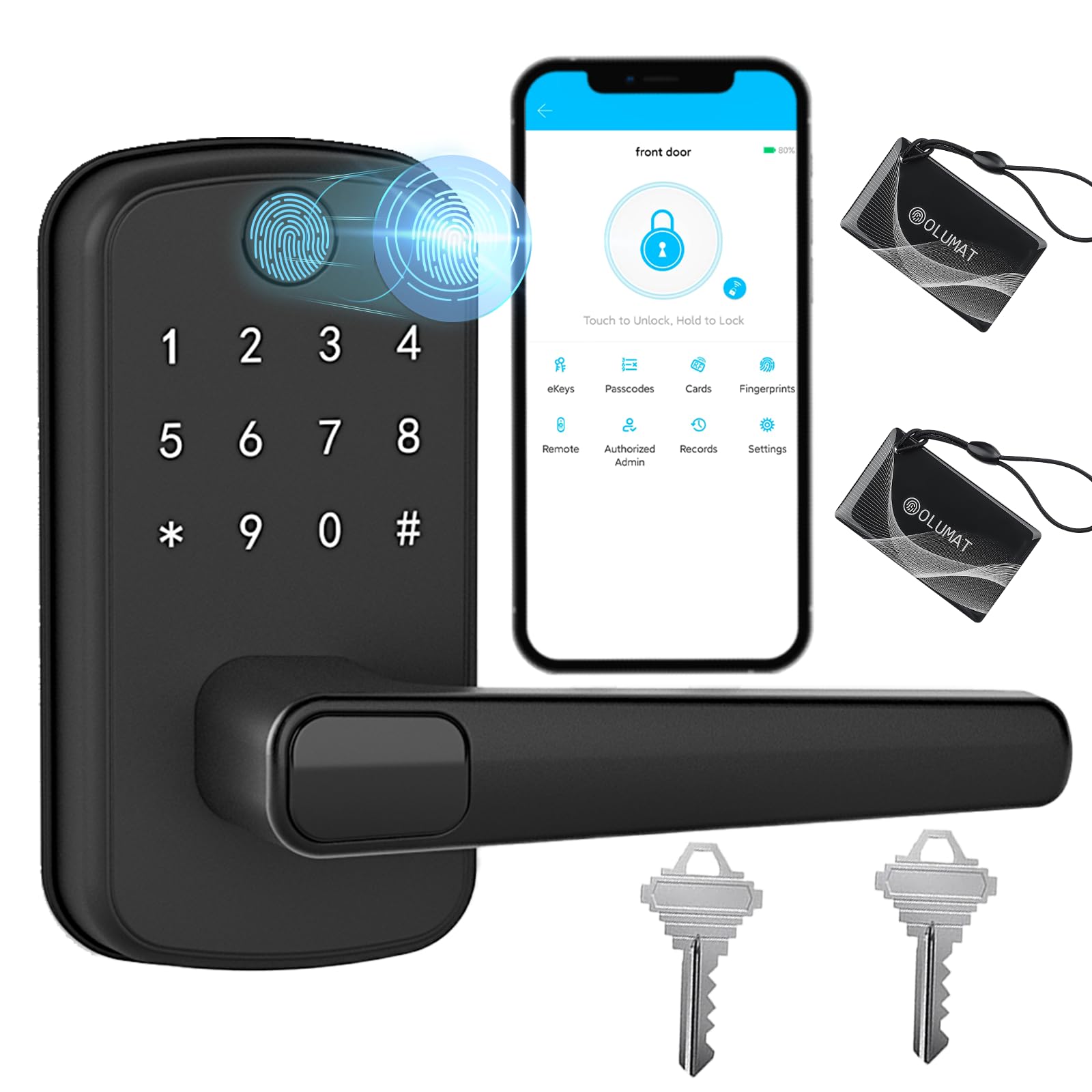 Smart Keyless Entry Door Lock with Keypad, Fingerprint & App Control - Biometric Home Security Deadbolt - Easy DIY Installation (Black) | Perfect for Apartments, Vacation Homes & Smart Home Systems