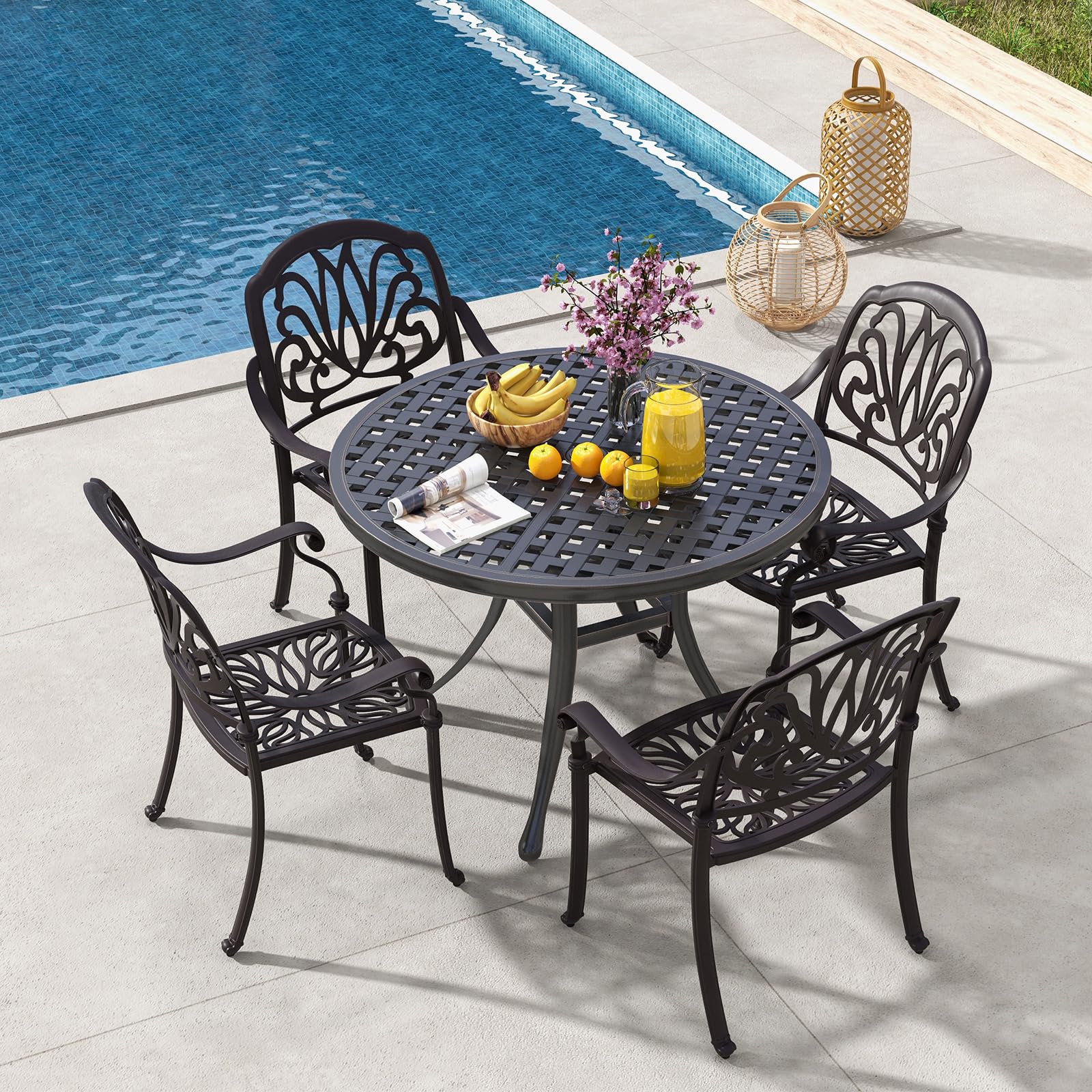 Tangkula Set of 2 Stackable Cast Aluminum Patio Dining Chairs with Armrests - Bronze Outdoor Bistro Chairs for Balcony, Backyard, Garden - Perfect for Outdoor Dining, Lounging & Entertaining
