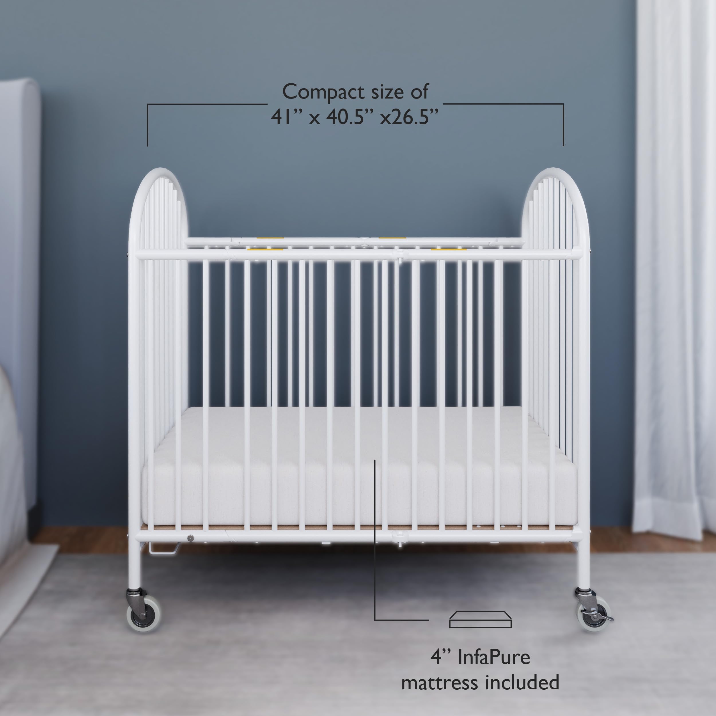 Foundations Pinnacle Steel Folding Crib - Portable Baby Crib with 4