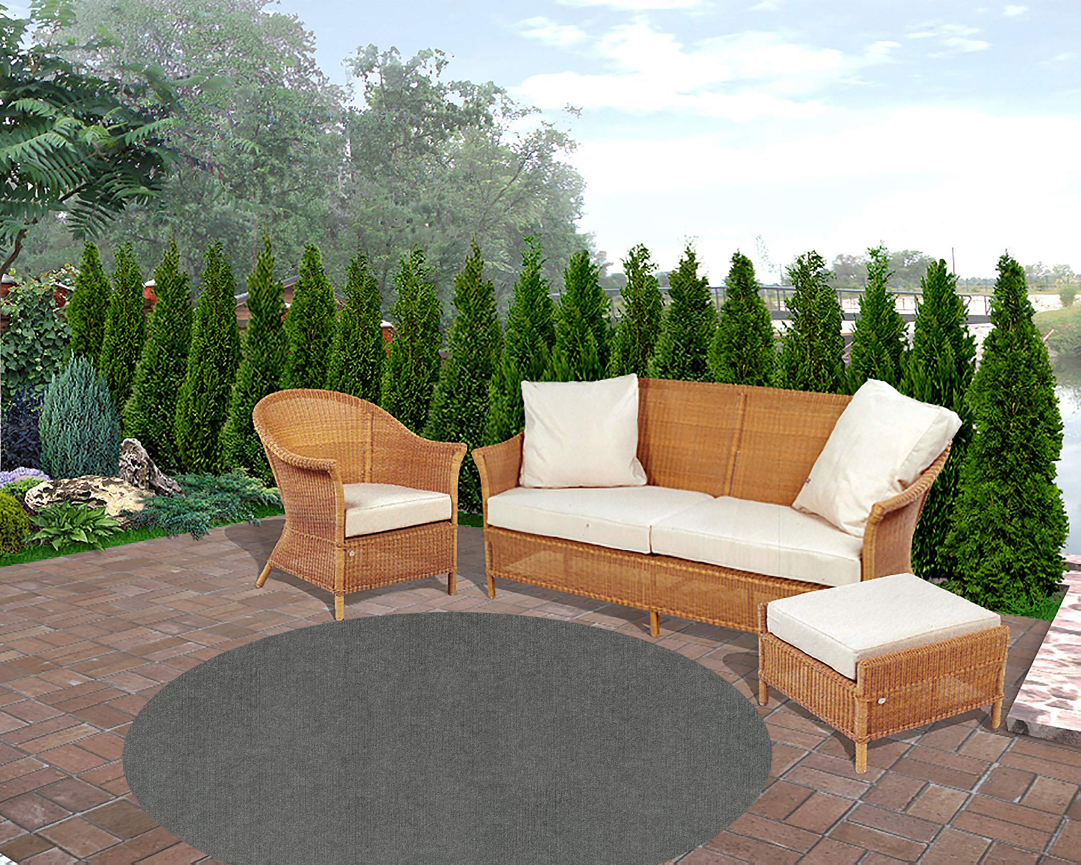 Premium KOECKRITZ 9' Round Indoor/Outdoor Rug - Eco-Friendly PET Fiber Made from 100% Recycled Bottles - Sky Grey - Perfect for Patio, Deck, Living Room & High-Traffic Areas