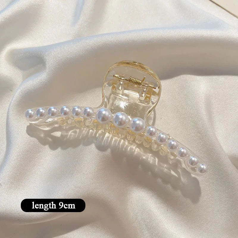 Elegant Large Pearl Hair Claws for Women - Korean Style Acrylic Hair Clips, Big Size Barrettes & Shark Clips - Fashion Hair Accessories for Parties, Weddings & Daily Styling