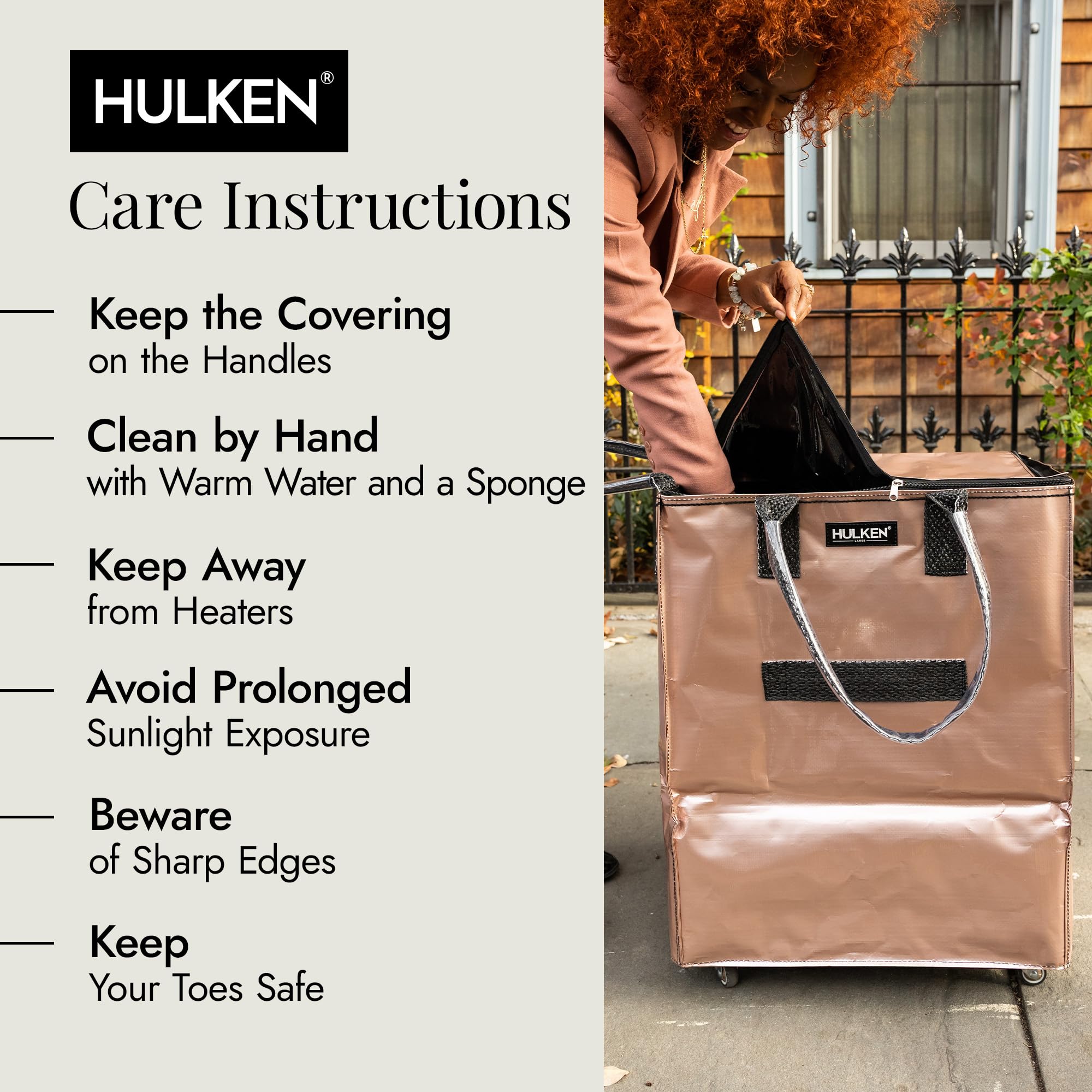 Large Rose Gold Reusable Wheeled Grocery Bag - Foldable Shopping Trolley with Zipper Closure, Lightweight Rolling Tote Holds 66 lbs, Durable Unbreakable Handles - Perfect for Grocery Shopping, Farmers Markets & Travel