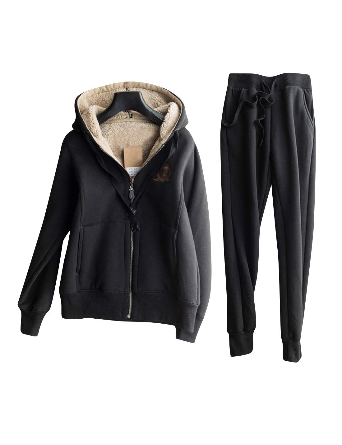 ZGZZ7 Women's Winter Warm Sherpa-Lined Hoodie & Jogger Set - Fleece-Lined Athletic Sweatshirt & Sweatpants Outfit for Running, Yoga & Casual Wear