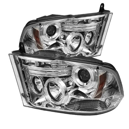 XTune LED Halo Headlights for Dodge Ram 1500 2009-2016 - Chrome/Clear Lens - High Performance Replacement Headlights for Night Driving & Off-Road Adventures