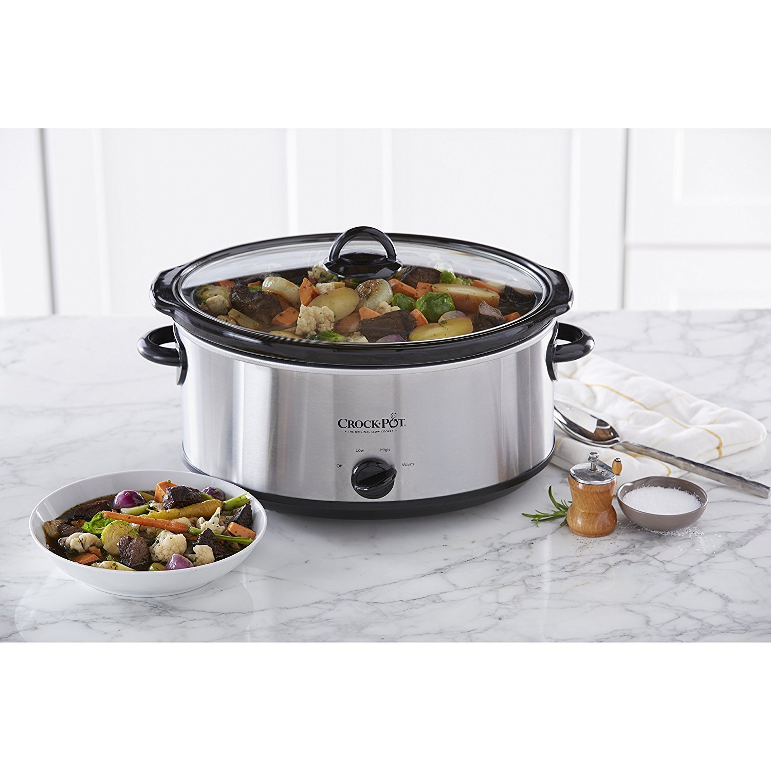 Crock-Pot 7 Quart Oval Manual Slow Cooker - Stainless Steel Slow Cooker (SCV700-S-BR) - Large Family Size Slow Cooker for Soups, Stews & Meals - Perfect for Entertaining, Potlucks & Holiday Cooking