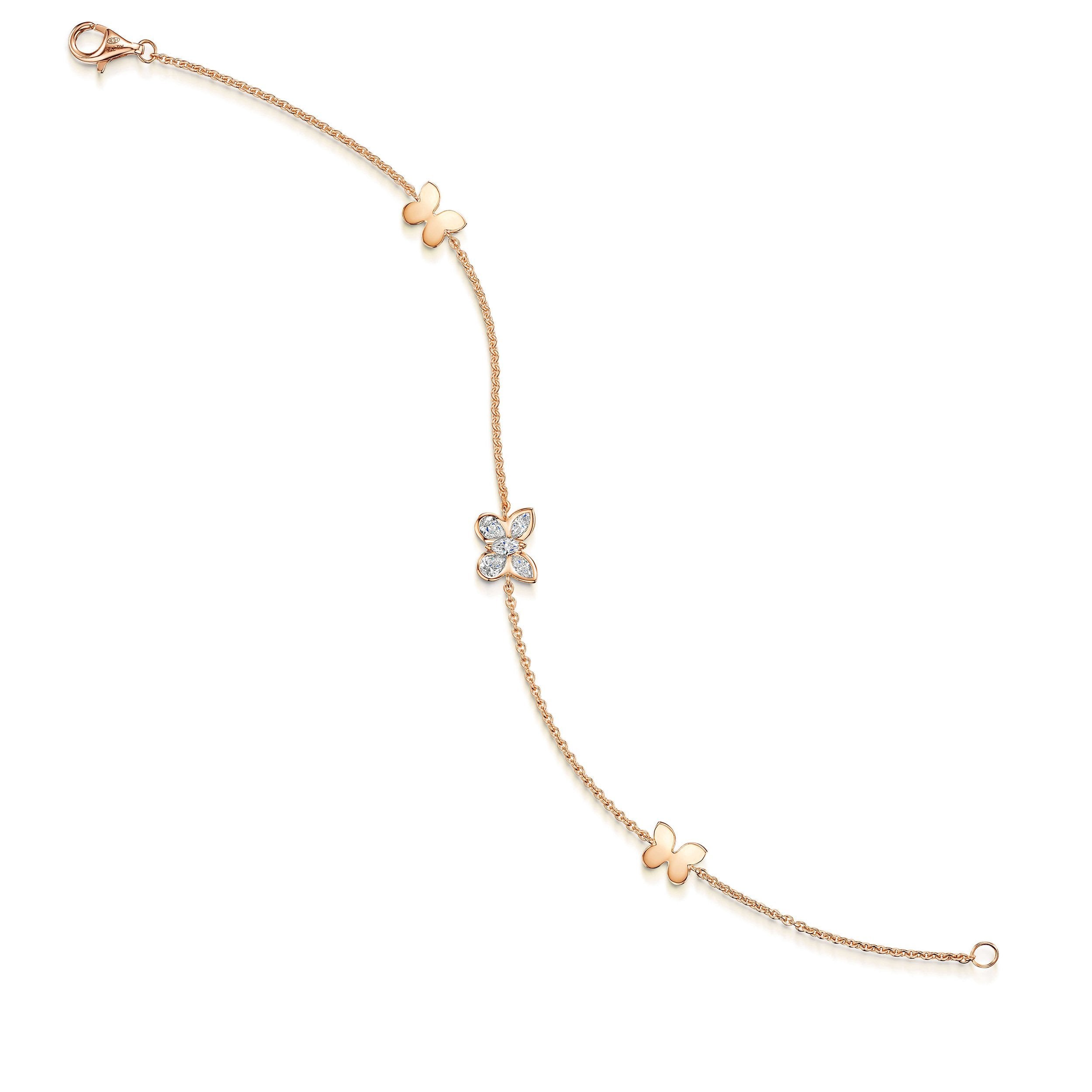 18ct Rose Gold Diamond Butterfly Bracelet for Women - Elegant Handmade Jewelry Gift for Birthday, Anniversary & Special Occasions