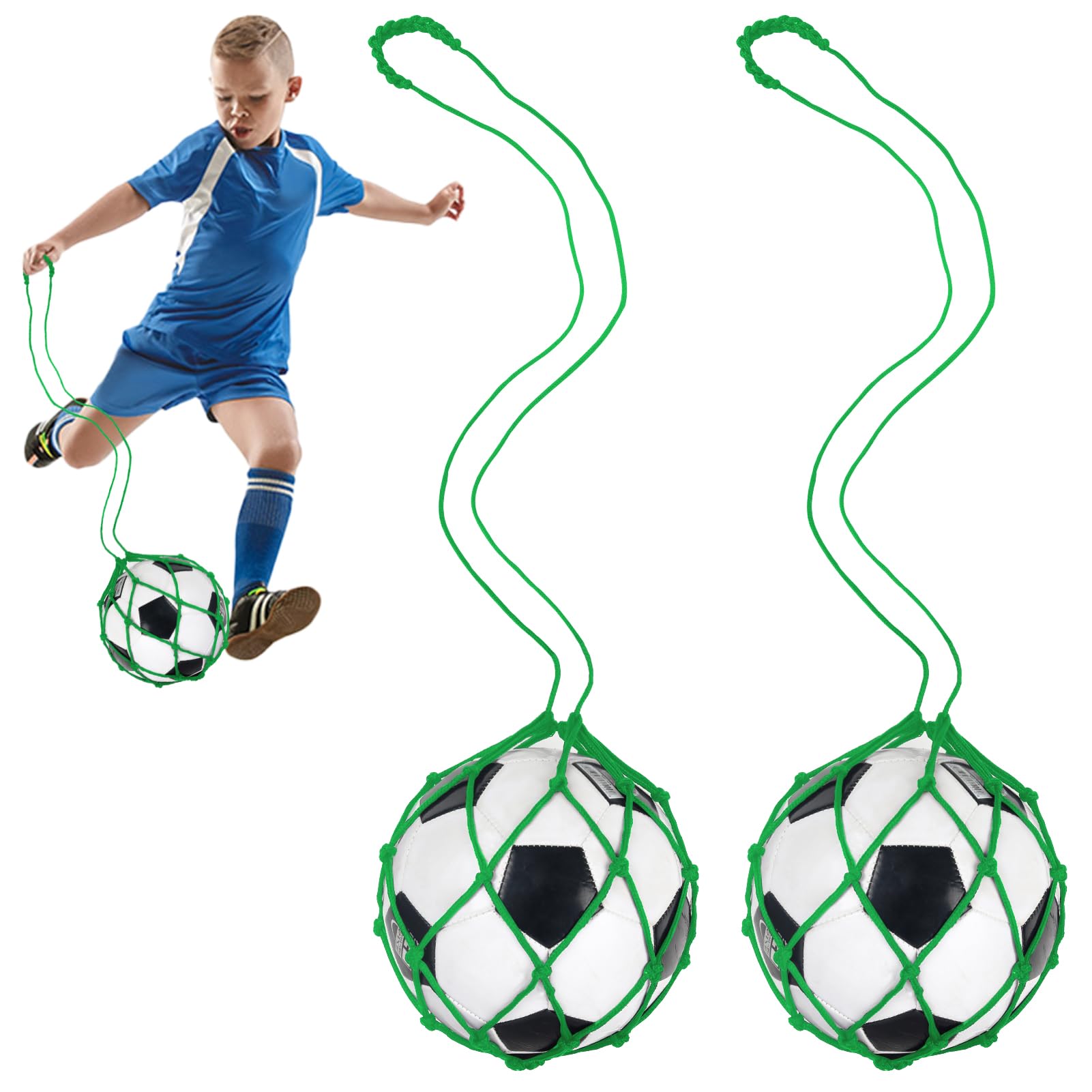 2 Pack Soccer Kick Trainer - Football Ball Net Kicker for Size 3, 4, 5 Balls - Solo Practice Training Aid for Youth & Adults - Perfect for Backyard Drills, Team Practice & Skill Development