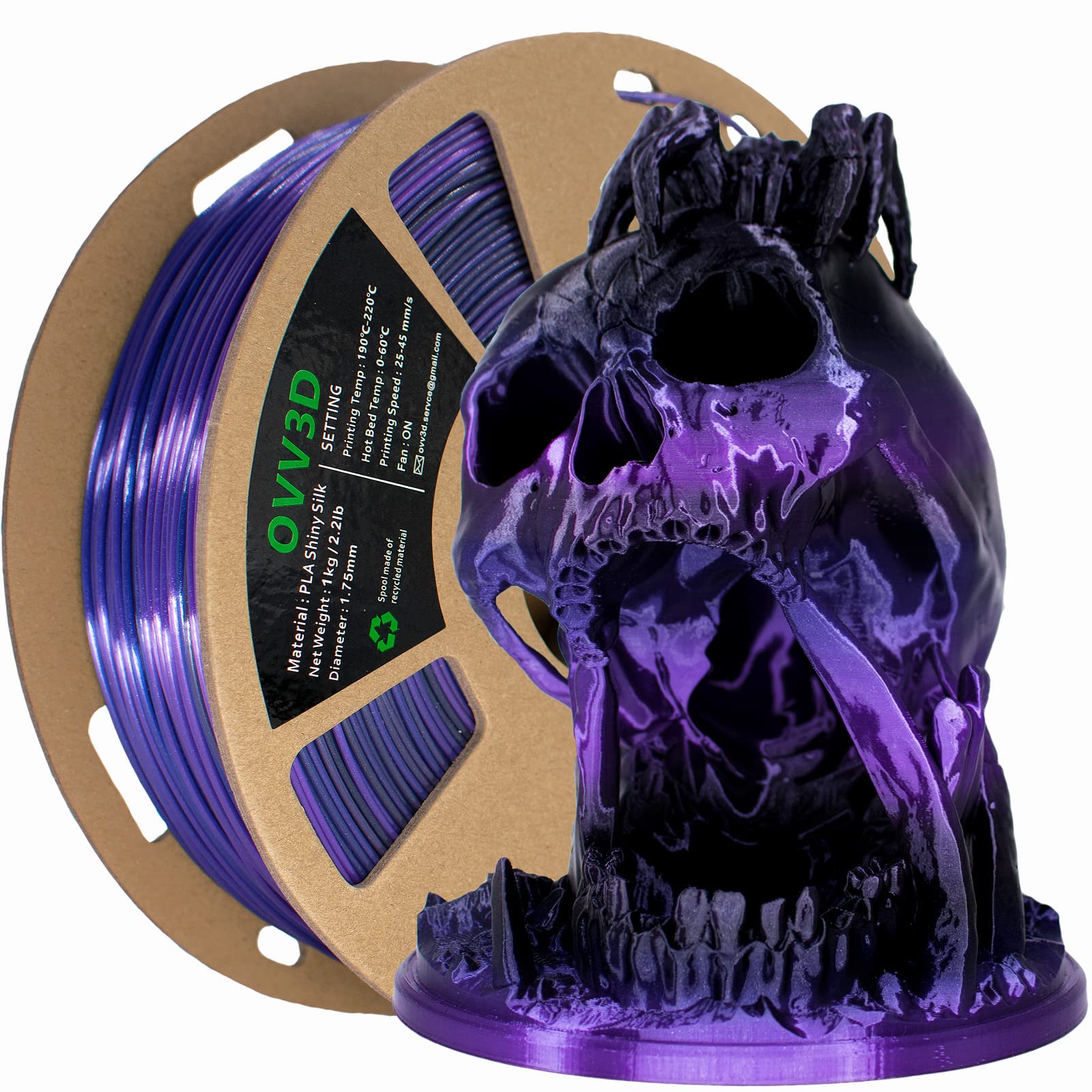 1.75mm Silk PLA Filament for 3D Printing - Black Purple Color Changing, 1kg Spool (±0.02mm Tolerance) | Perfect for Cosplay Props, Home Decor & DIY Projects