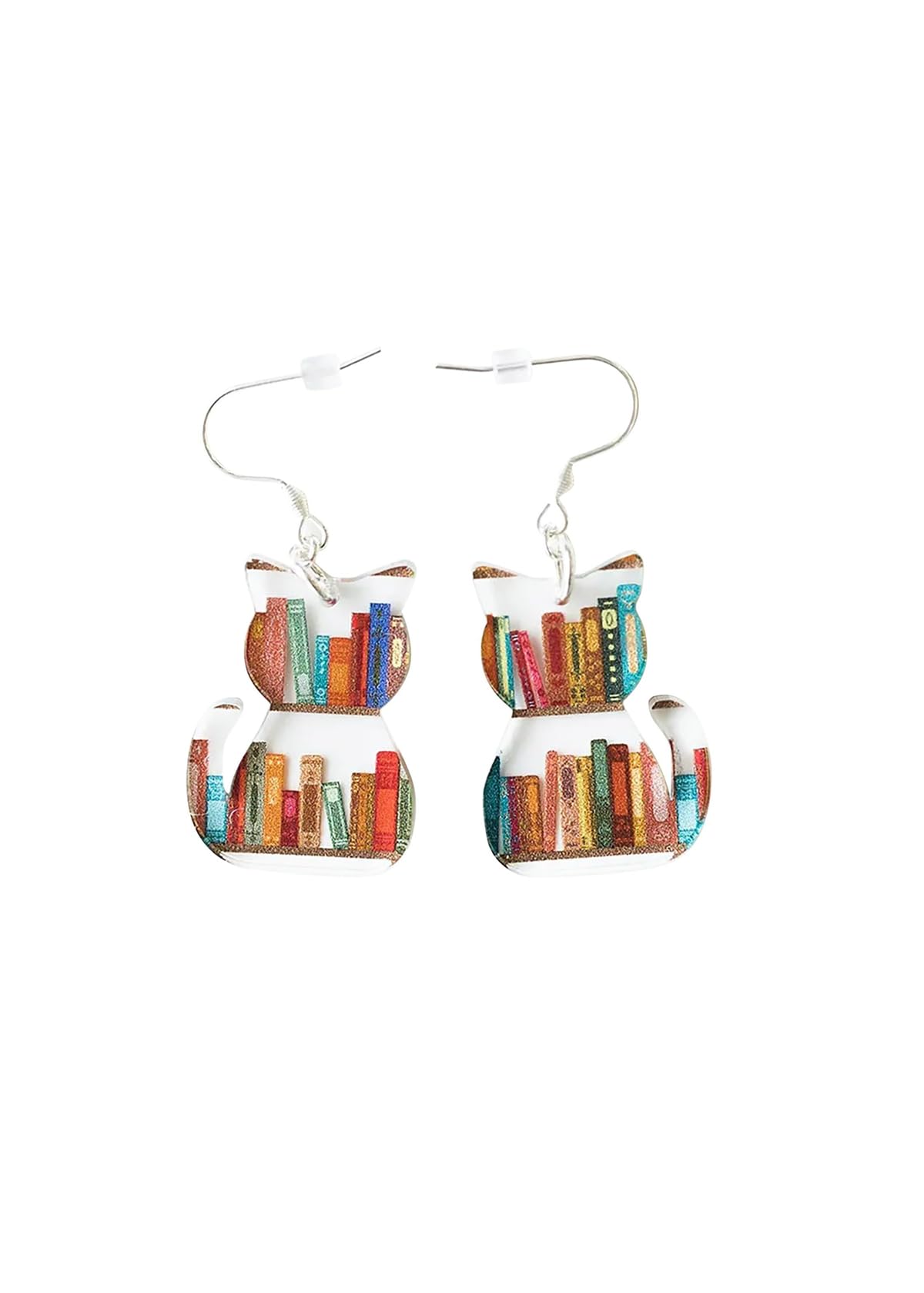 GAUEIOUR Cat Bookshelf Earrings for Women - Cute Cartoon Cat & Book Acrylic Pendant Earrings - Perfect Gift for Cat Lovers & Book Lovers - Stylish Accessory for Reading, Book Club, Library Visits & Cat-Themed Parties