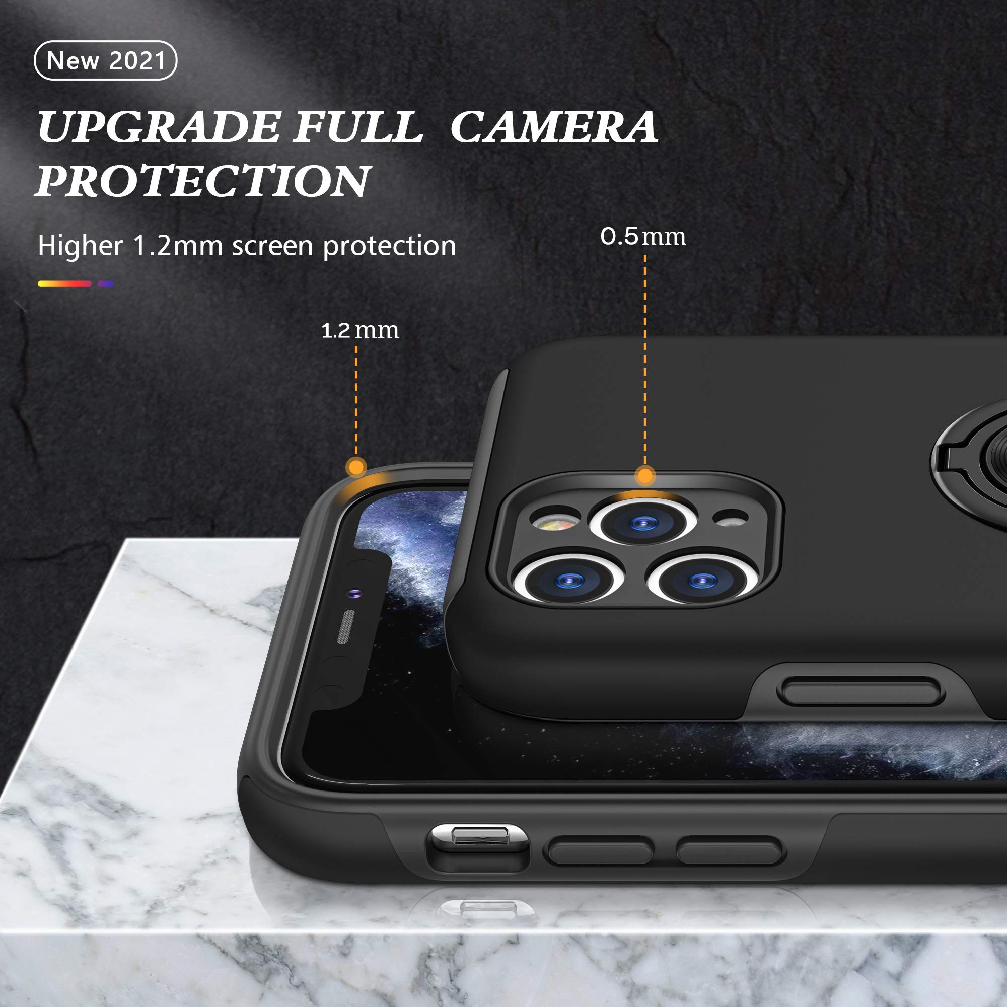 Premium iPhone 11 Pro Max Case with Tempered Glass Screen Protector - 2-in-1 Slim Protective Cover with Magnetic Kickstand (Black) | Shockproof Phone Case for Work, Travel & Outdoor Activities