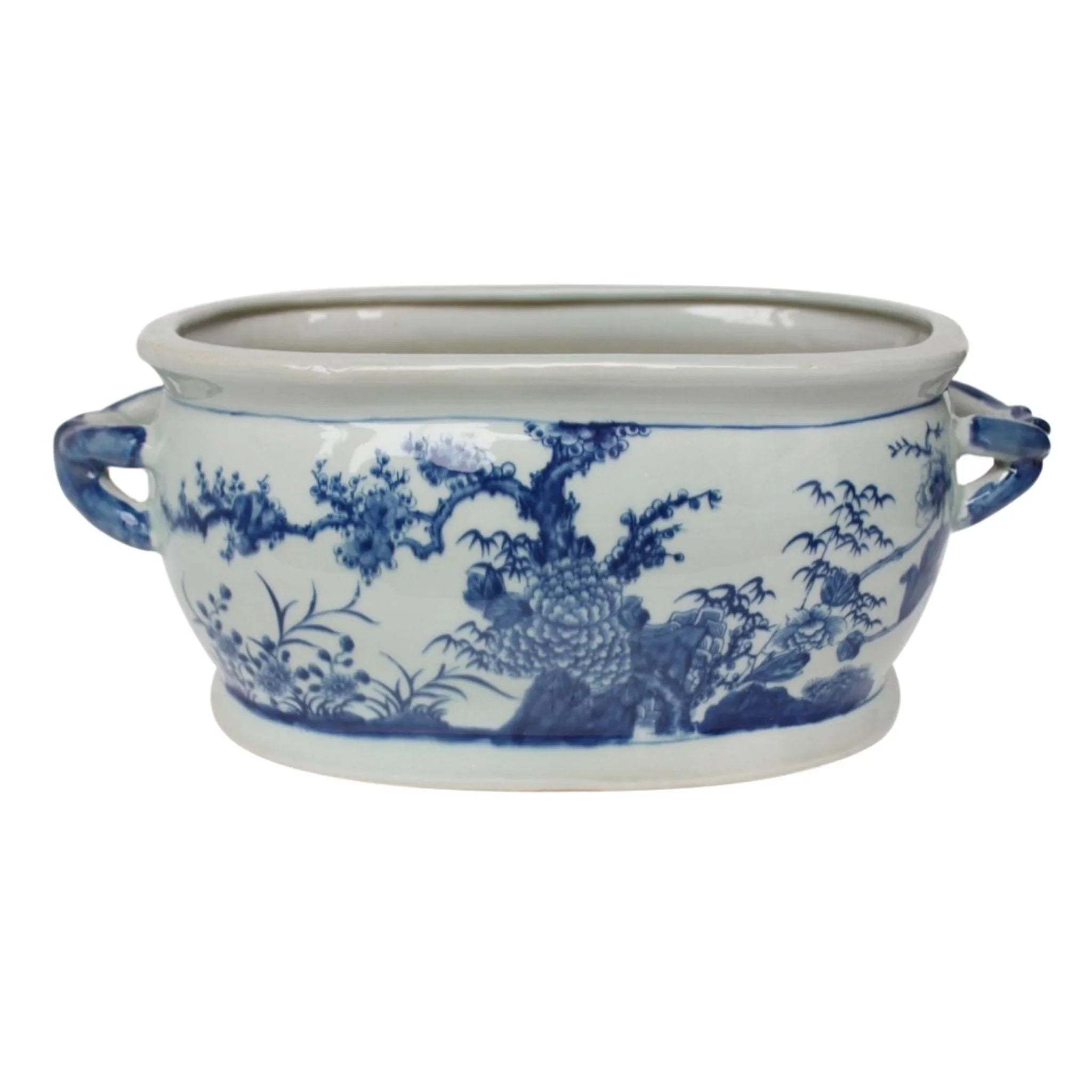 Blue and White Porcelain Foot Bath Planter for All Seasons - Perfect for Relaxation, Home Spa, and Decorative Plant Display
