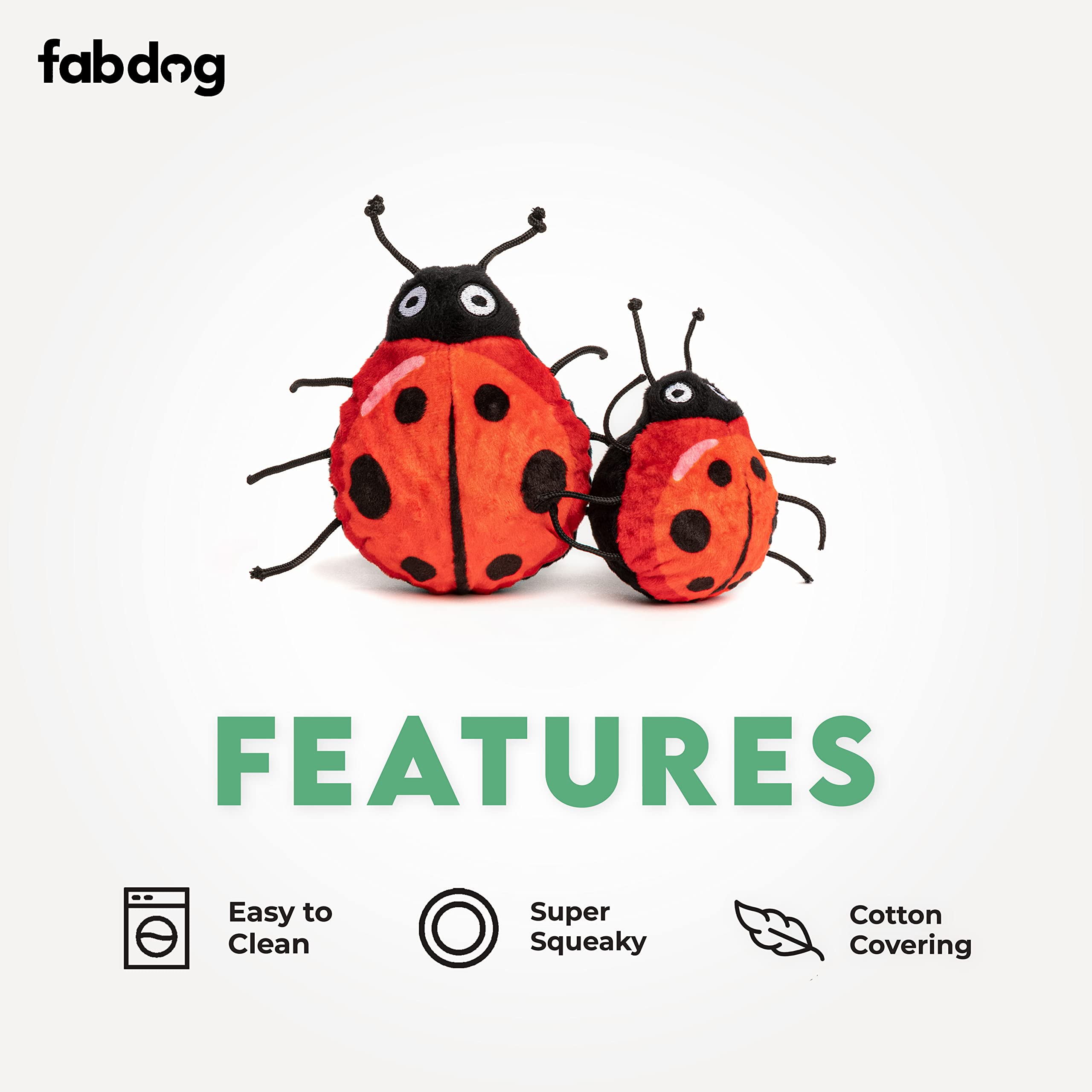 Fabdog Faballs Super Squeaky Durable Dog Ball Toys for All Breeds - Plush Squeak Toy Balls with Animal Designs (Lady Bug) - Perfect for Fetch, Training & Playtime Indoors/Outdoors