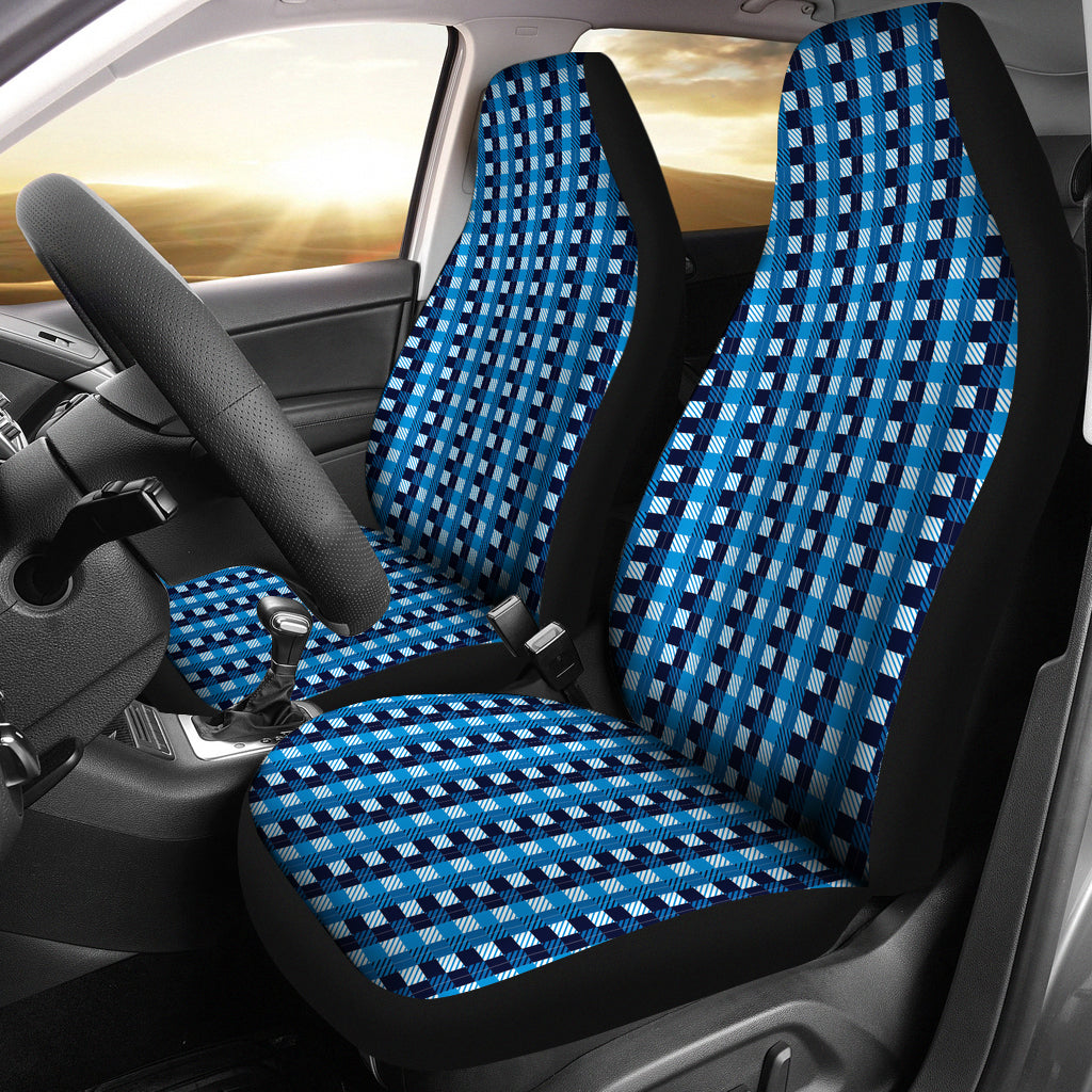 Premium Blue Checked Buffalo Plaid Car Seat Covers - Universal Fit for Cars, Trucks & SUVs - Durable & Stylish Protection for Road Trips & Daily Commutes