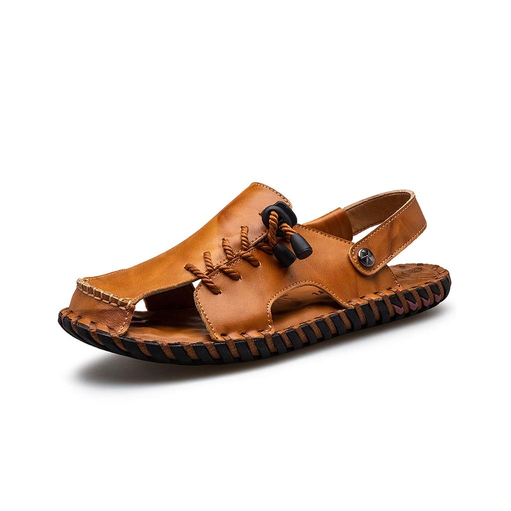 Classic Men's Sandals for Summer - Genuine Leather Beach Sandals for Men - Soft & Comfortable Outdoor Slippers - Slip-On Design - Perfect for Beach, Pool, and Casual Wear (Size 6.5)