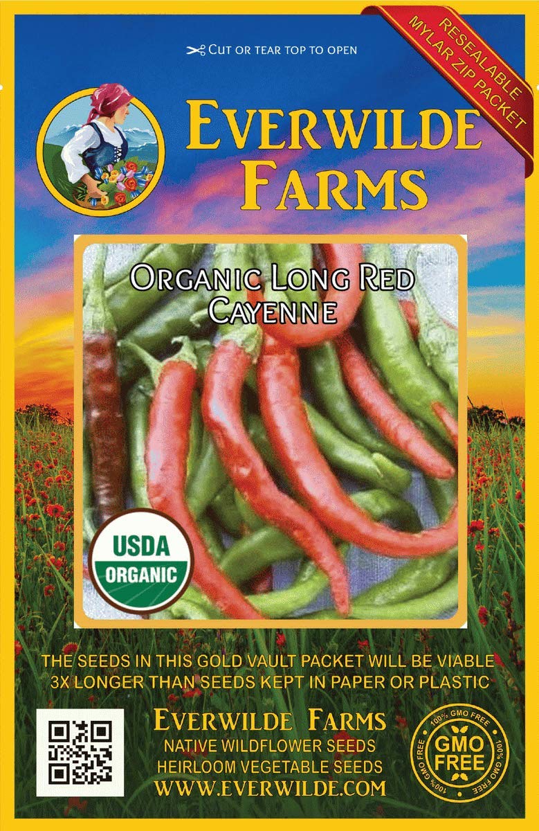 Organic Long Red Cayenne Hot Pepper Seeds 1 Oz - Non-GMO Heirloom Spicy Pepper Seeds for Planting - Perfect for Home Gardens, Cooking & Hot Sauce Making