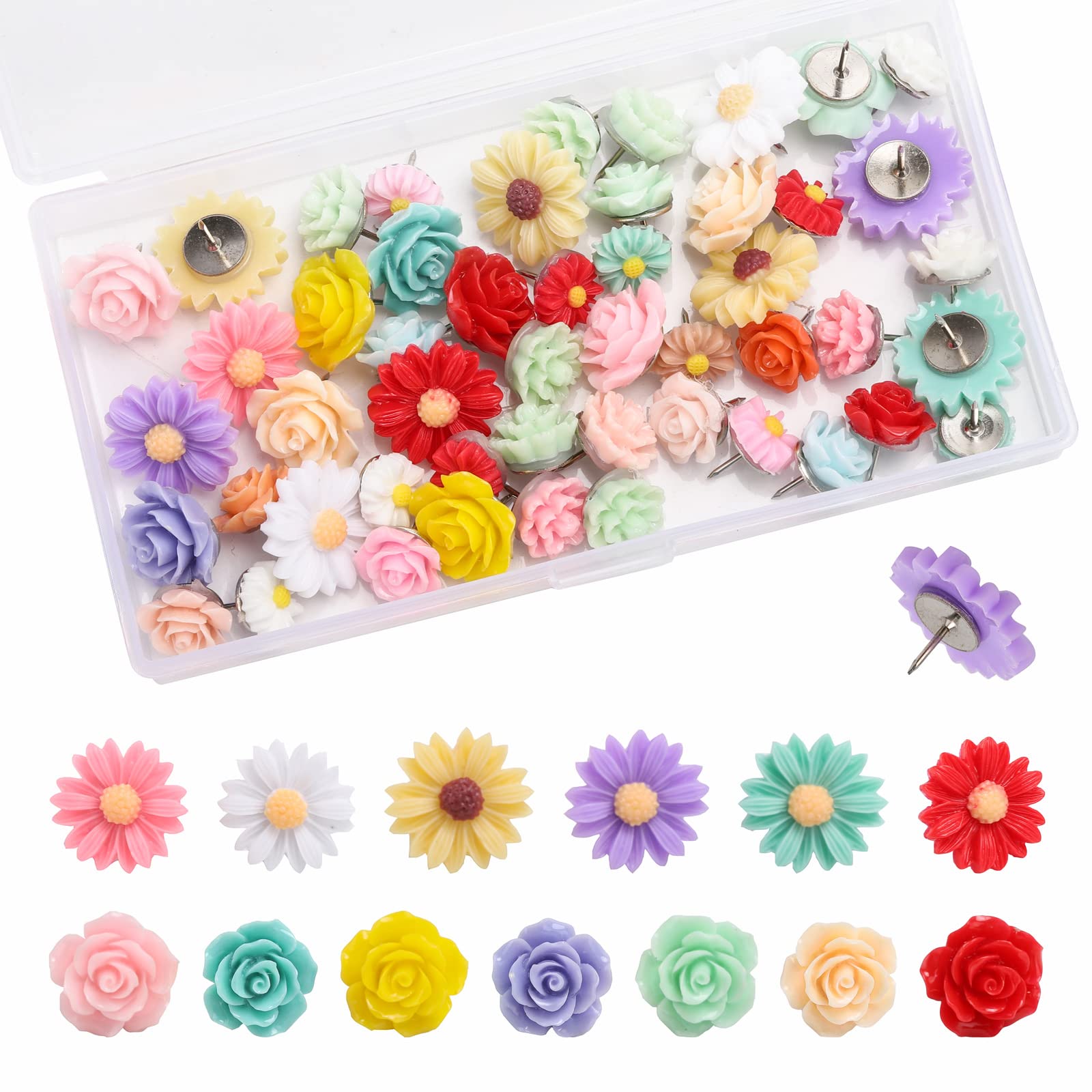 50Pcs Decorative Flower Push Pins for Cork Board - Office & Home Organization