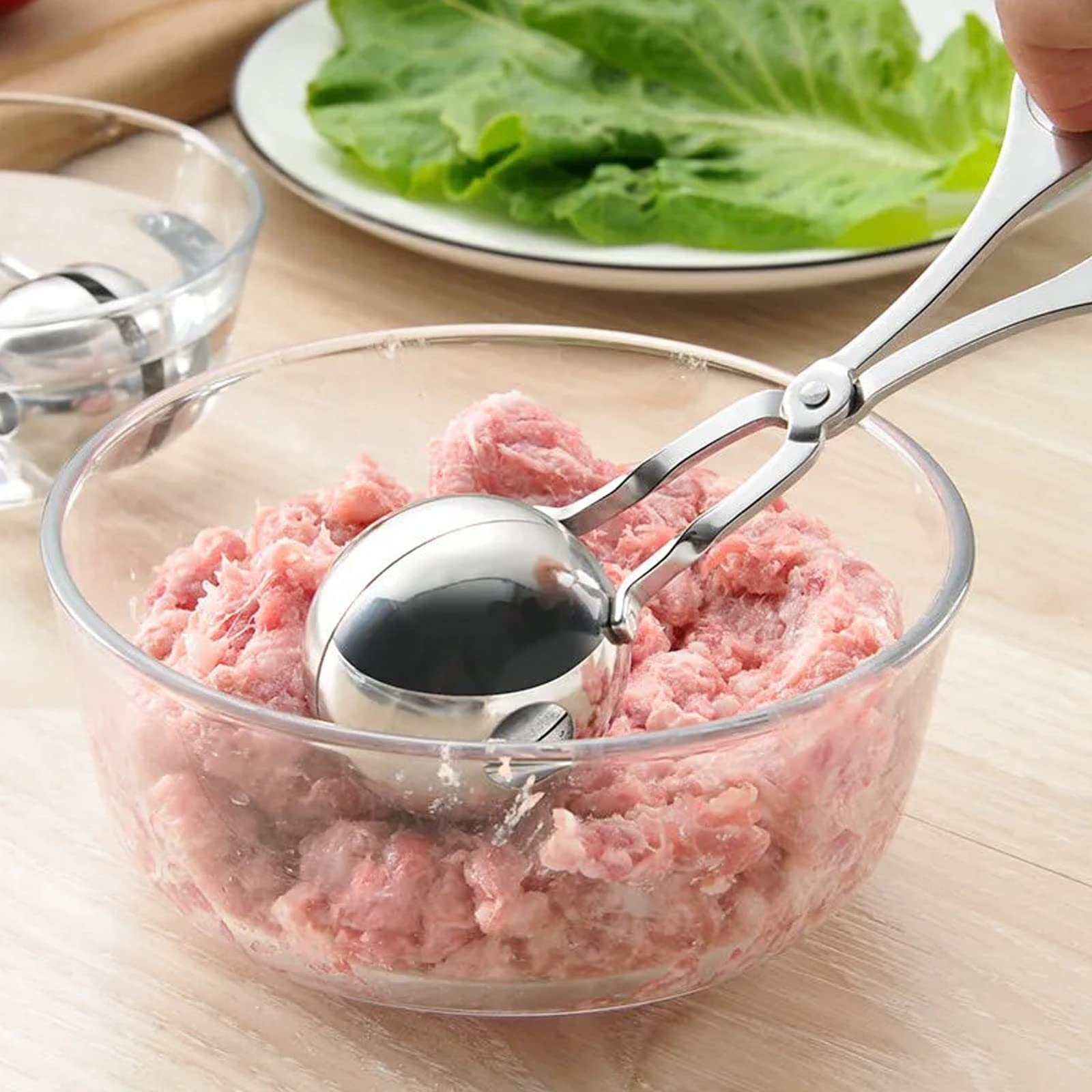 Khakho 2-Piece Stainless Steel Meatball Scoop Set - Non-Stick Meatball Maker with Ergonomic Handles, Perfect for Cake Pops, Cookie Dough & Ice Cream Balls - Ideal for Home Kitchen & Baking (Silver)
