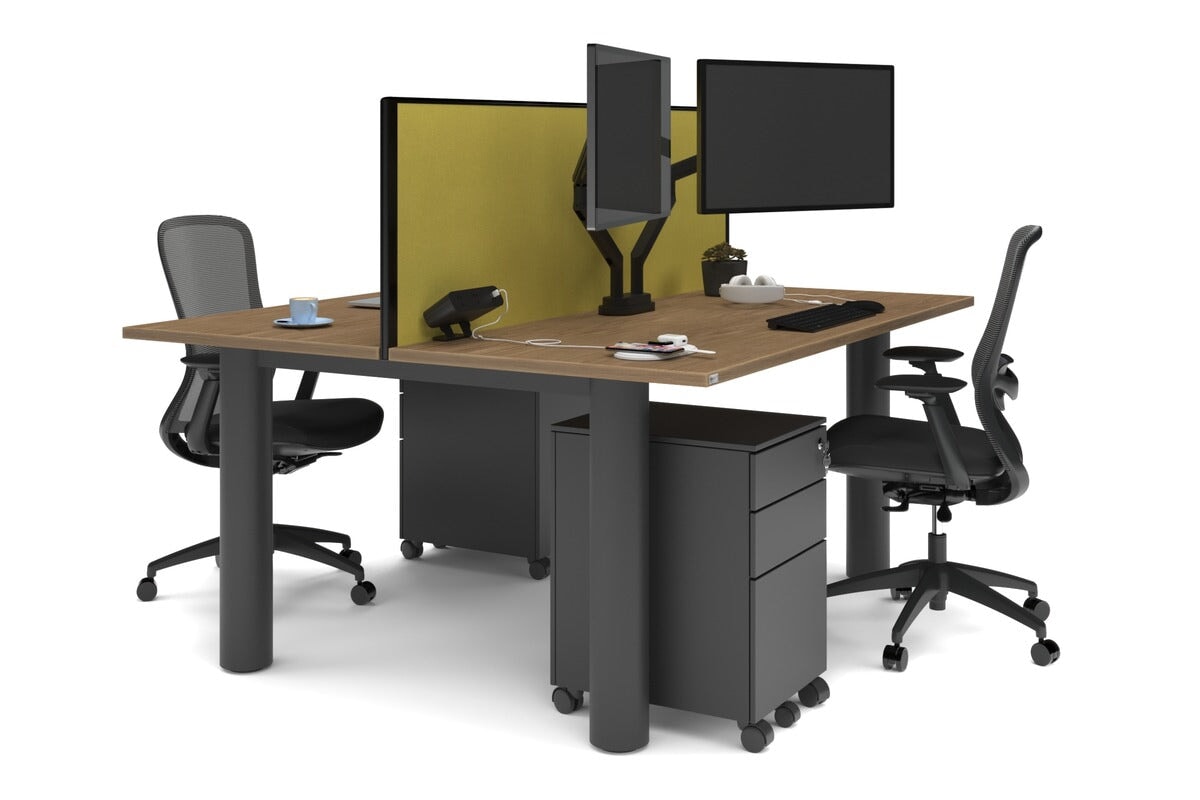 Quadro Cylinder Leg 2 Person Office Workstation Desk - 1600L x 700W - Modern Shared Workspace Solution for Collaborative Teams & Coworking Spaces