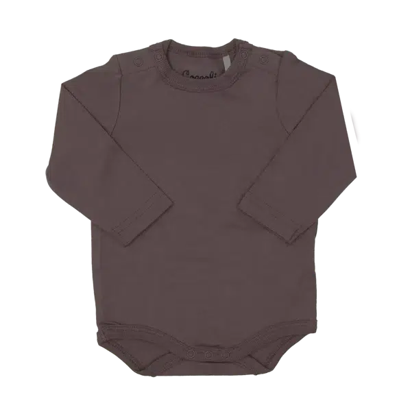 Coccoli Modal Long Sleeve Bodysuit - Soft Stretchy Chocolate Brown Baby Onesie for Comfortable Layering & Everyday Wear