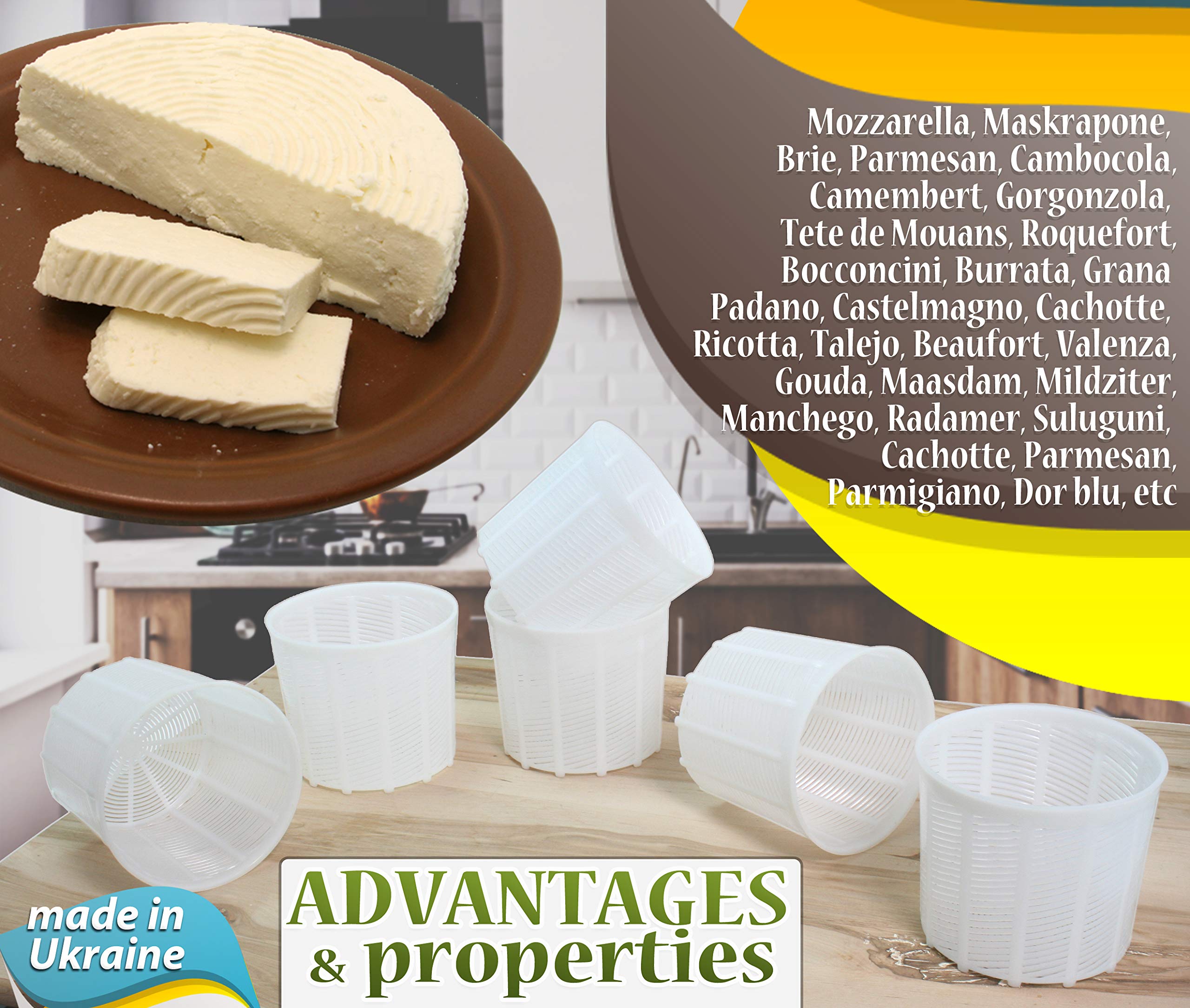 PetriStor 6-Piece Soft Cheese Mold Set for Homemade Cheese Making - 1.85QT Cream Cheese & Feta Mold - Stainless Steel Cheese Form Basket - DIY Cheese Making Supplies for Fresh Cheese, Mozzarella & Ricotta - Perfect for Home Cheesemaking, Gifts & Culinary Classes