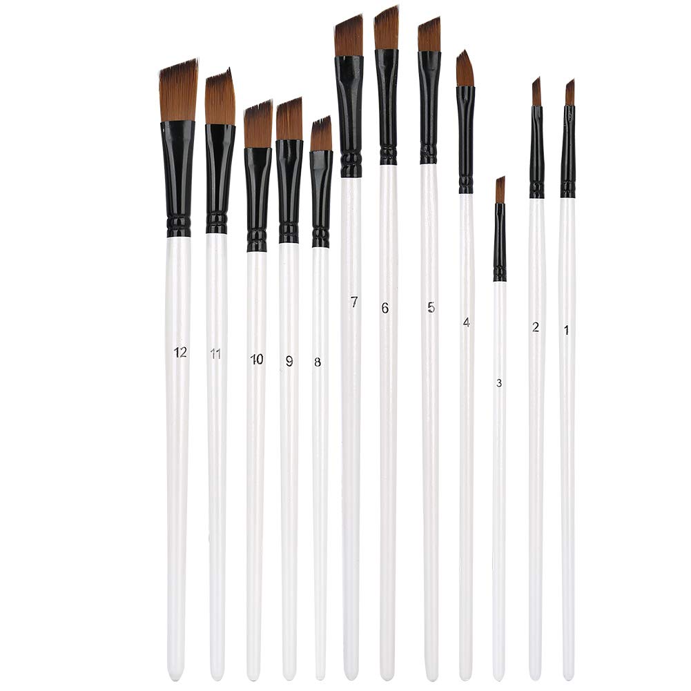 12Pcs Nylon Hair Artist Paint Brushes Set with Pearl White Wood Handle - Professional Acrylic, Oil & Watercolor Painting Brushes for Kids, Students & Beginners - Perfect for Canvas, Paper & DIY Art Projects