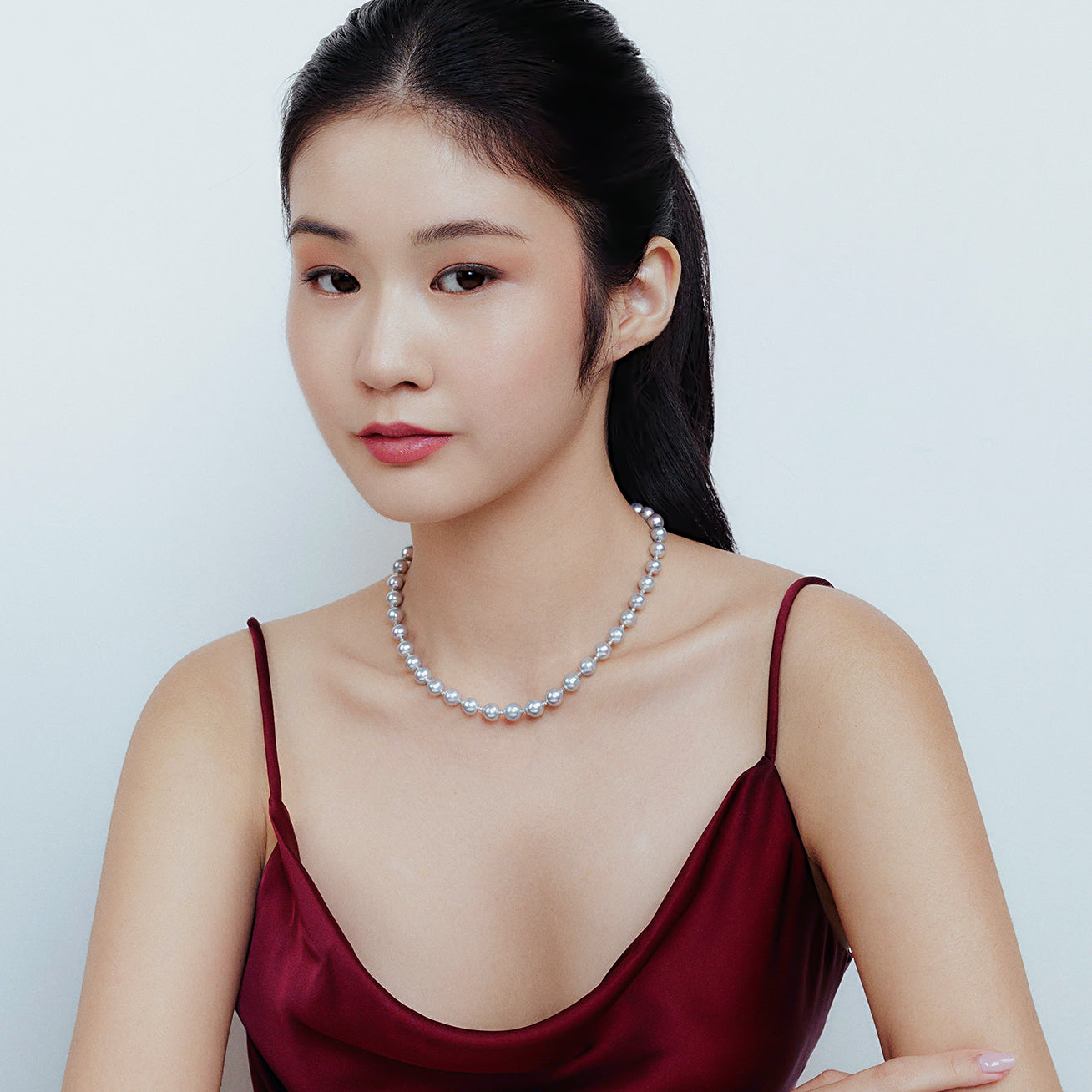 18K Gold Akoya Pearl Necklace - Silver Blue Lustre, Elegant Jewelry Gift for Women, Perfect for Weddings, Parties & Special Occasions