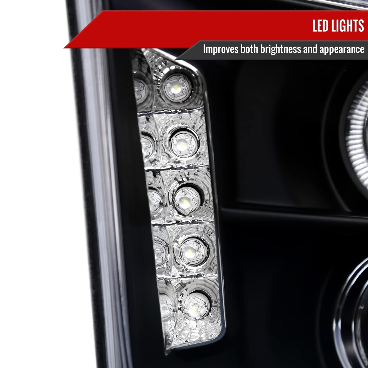 Ford Mustang 2005-2009 Black LED Halo Projector Headlights - High Performance Replacement Headlamps for Night Driving & Custom Car Upgrades