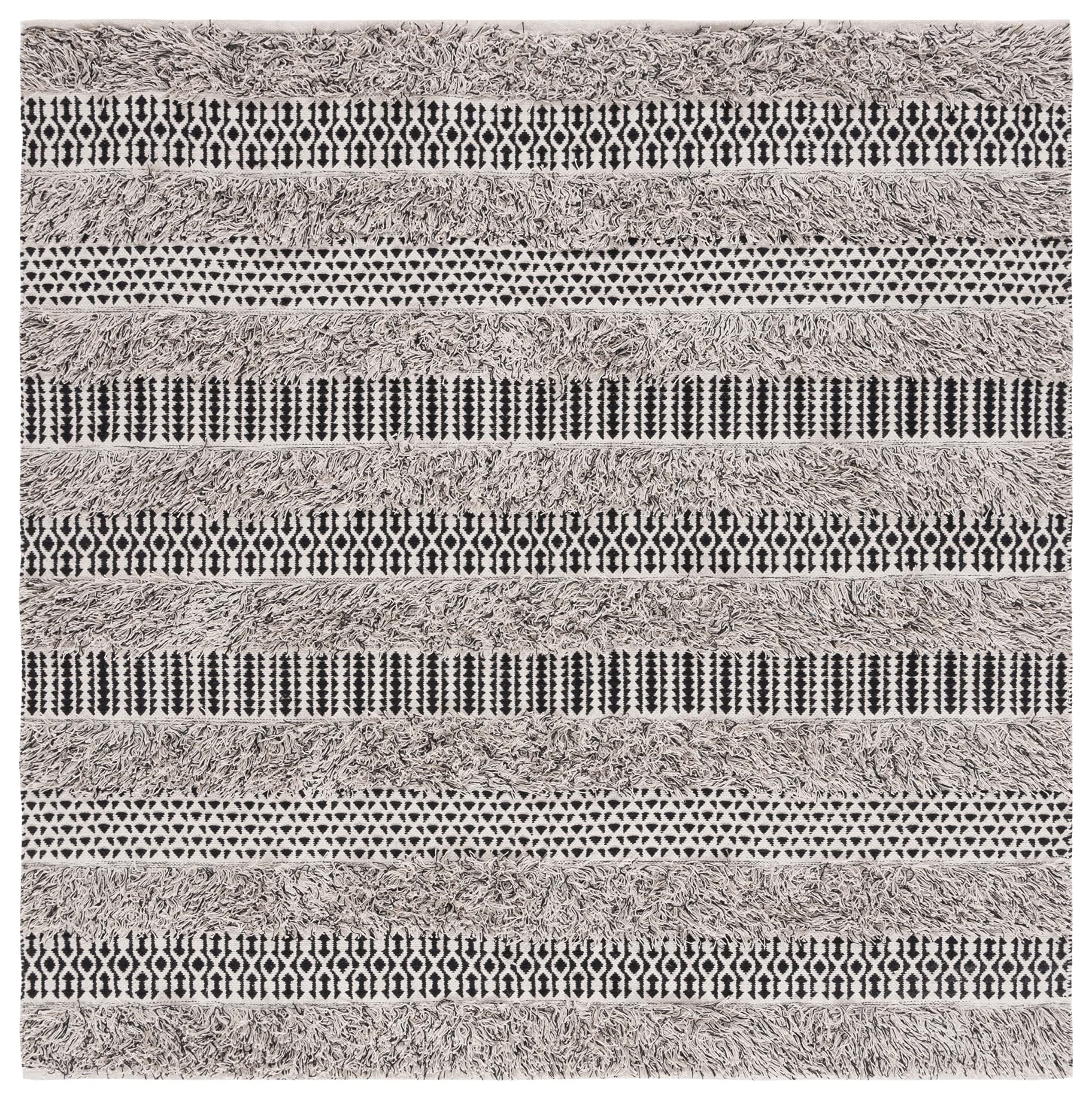SAFAVIEH Natura Collection 6' Square Black Ivory Cotton Area Rug - Soft Flatweave for Living Room, Dining Room, Bedroom & Home Decor