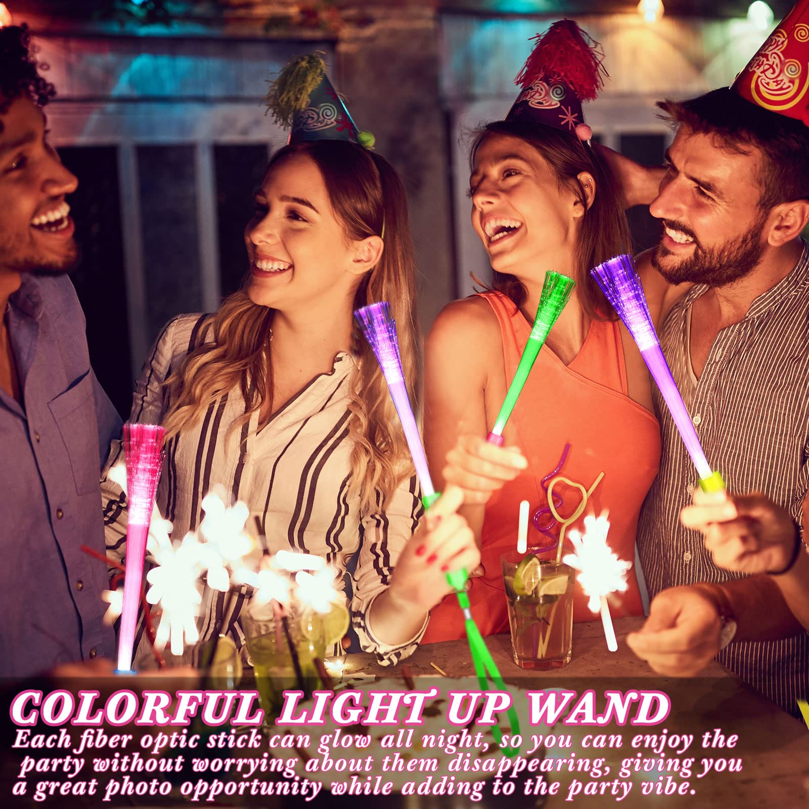 Junkin 360 Pcs Fiber Optic LED Light Up Wands - Glow Sticks with Batteries Included for Parties, Weddings, Birthdays & Carnivals - Perfect for Night Events, Raves, Concerts & Festivals