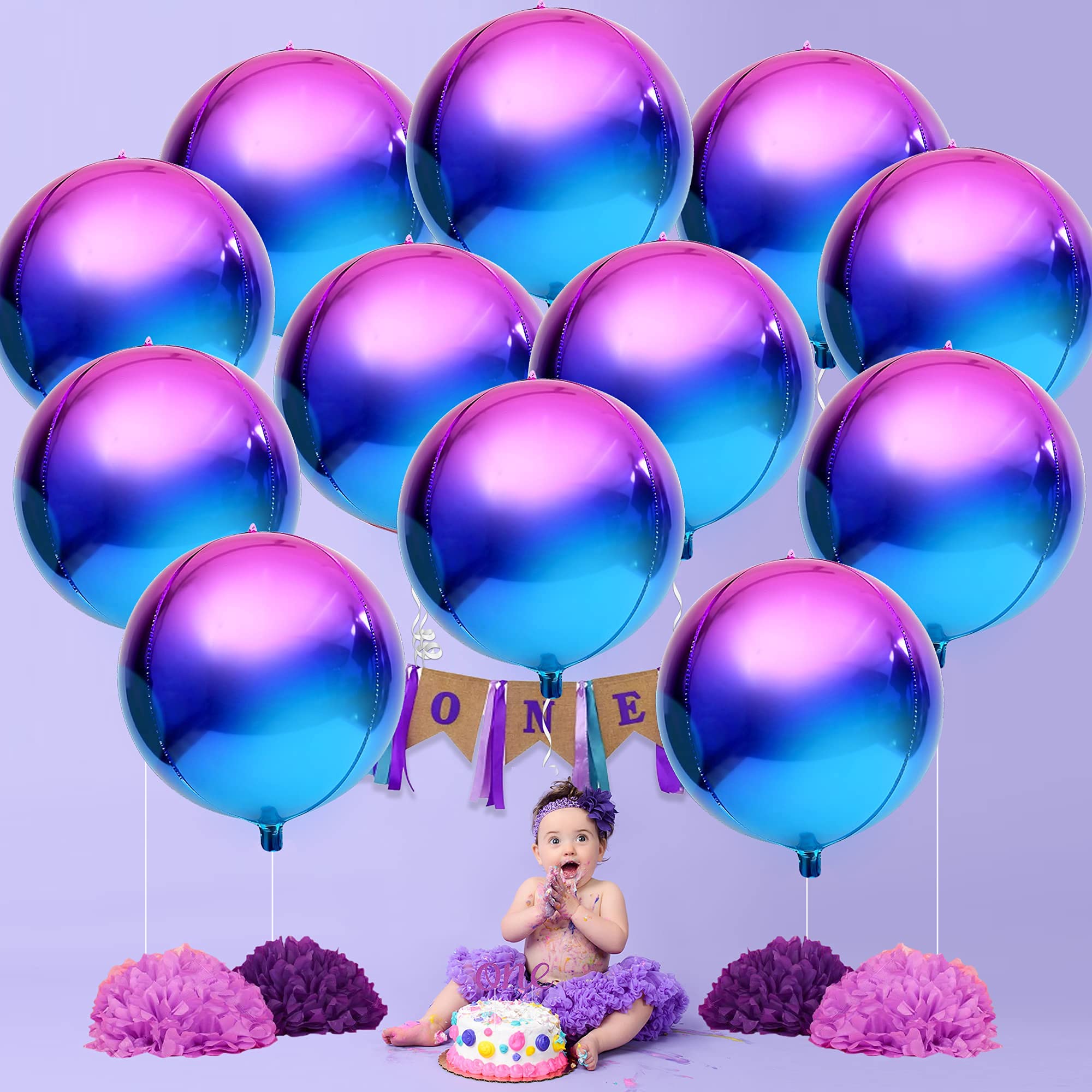 Katchon 22 Inch Purple Galaxy Balloons - Pack of 12 | Metallic & Iridescent Party Balloons for Galaxy Themed Decor | Perfect for Birthday Parties, Baby Showers & Space-Themed Events