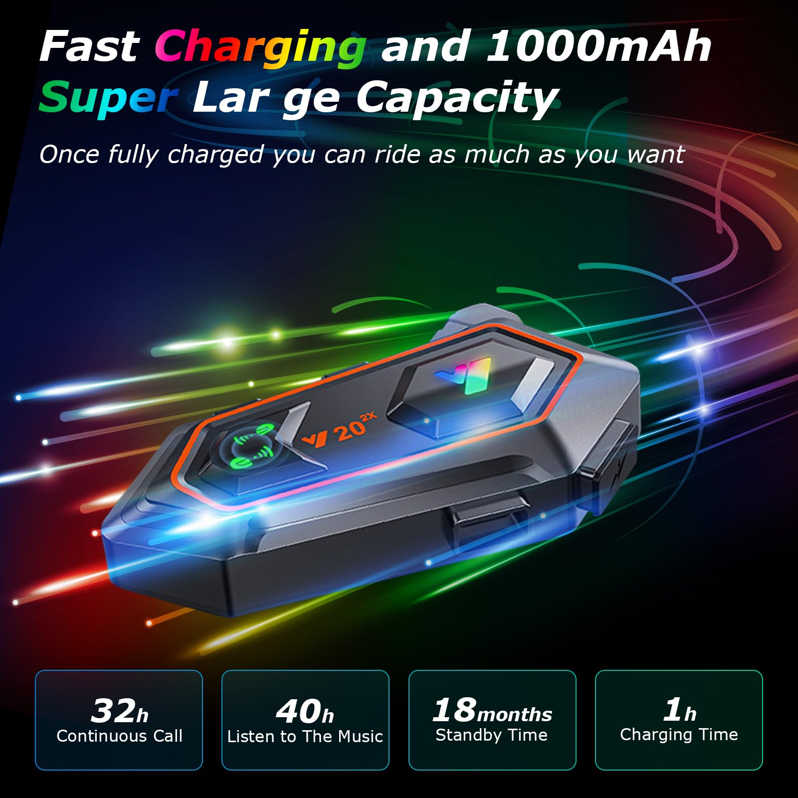 Motorcycle Helmet Headset with Wireless 5.3 & Double Noise Cancellation, IPX6 Waterproof Helmet Speakers, 1000mAh Battery, Music Sharing for All Helmets - Ideal for Long Rides & Commuting