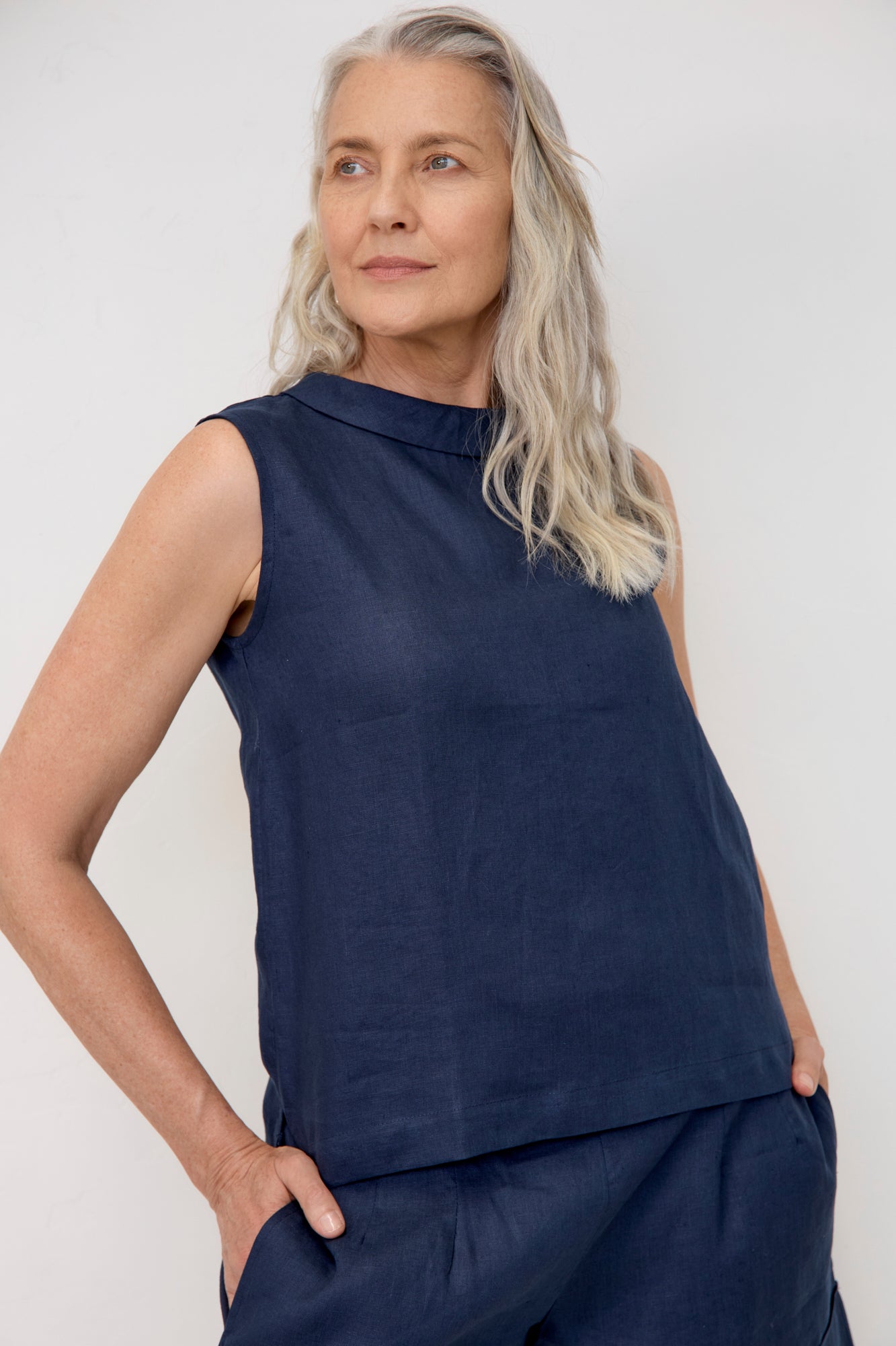 Celine Women's Linen Blouse in Navy Blue | Casual Summer Tops for Women | Perfect for Beach Outings & Weekend Brunch
