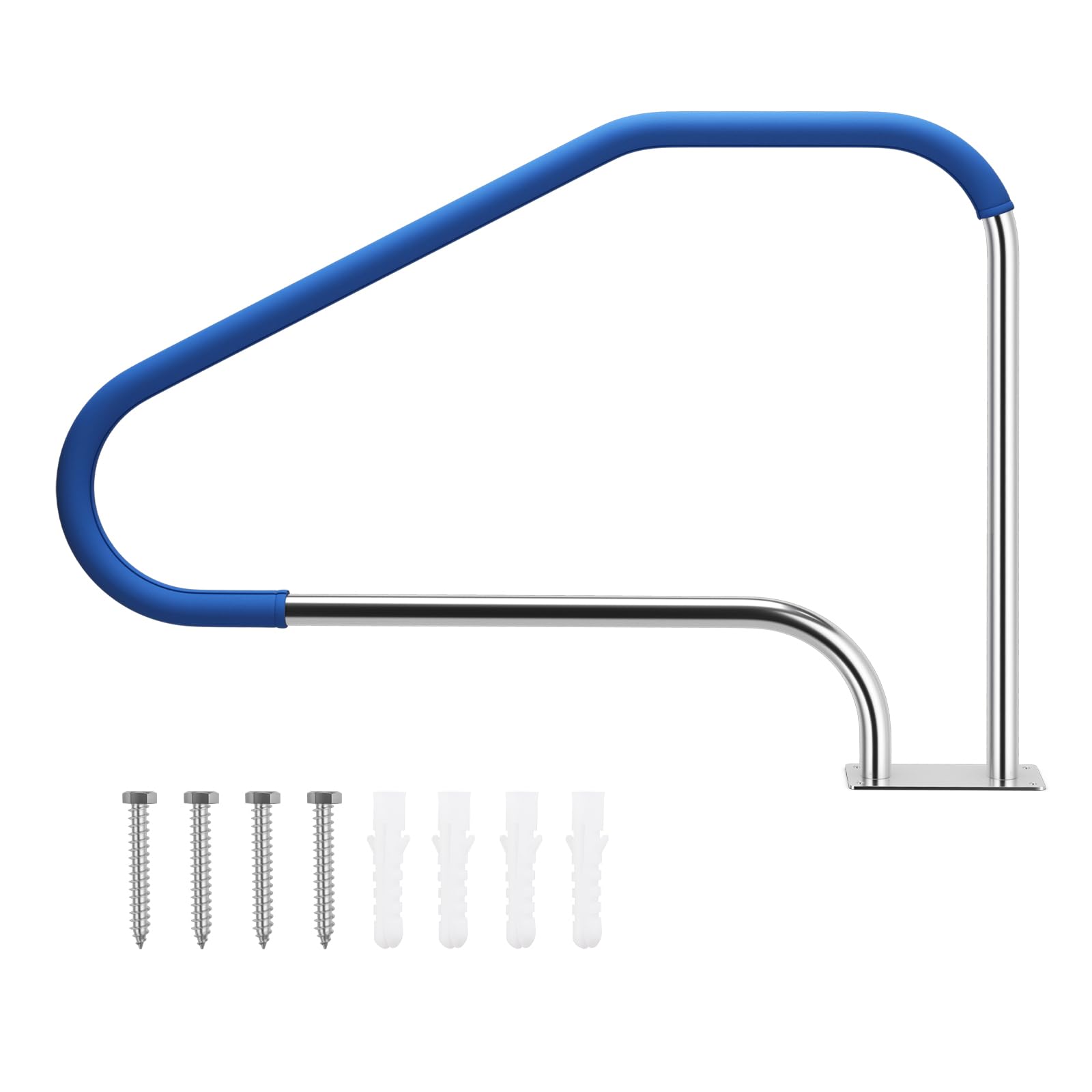 SAFSTAR 316 Stainless Steel Pool Handrail with Non-Slip Nylon Grip - 3-Bend Design for Easy Pool & Spa Access - Heavy Duty 550 lbs Capacity - Includes Mounting Base Plate & Accessories - Perfect for Swimming Pool Steps, Hot Tubs, and Aquatic Therapy Areas