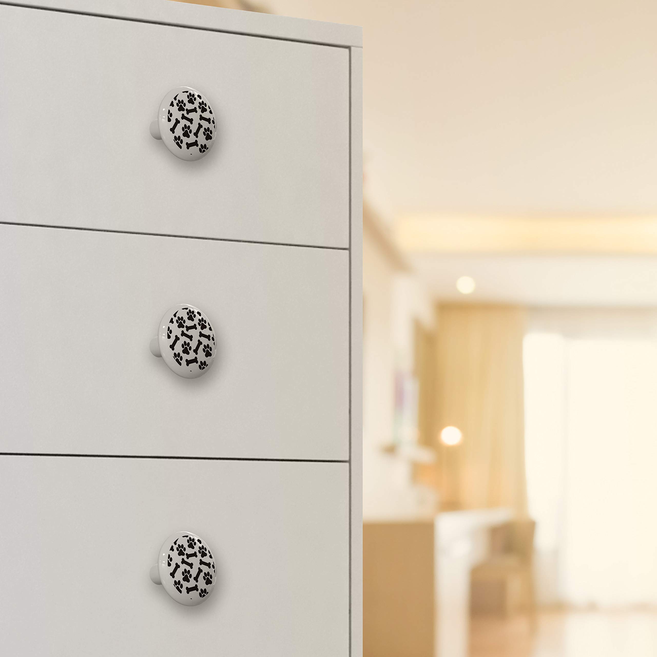 Pet-Themed Drawer Knobs - Dog Bones & Paw Prints Cabinet Handles for Nursery, Kids Room, Pet Lovers Home Decor (Set of 6) - Perfect for DIY Furniture Upgrades & Themed Interior Design