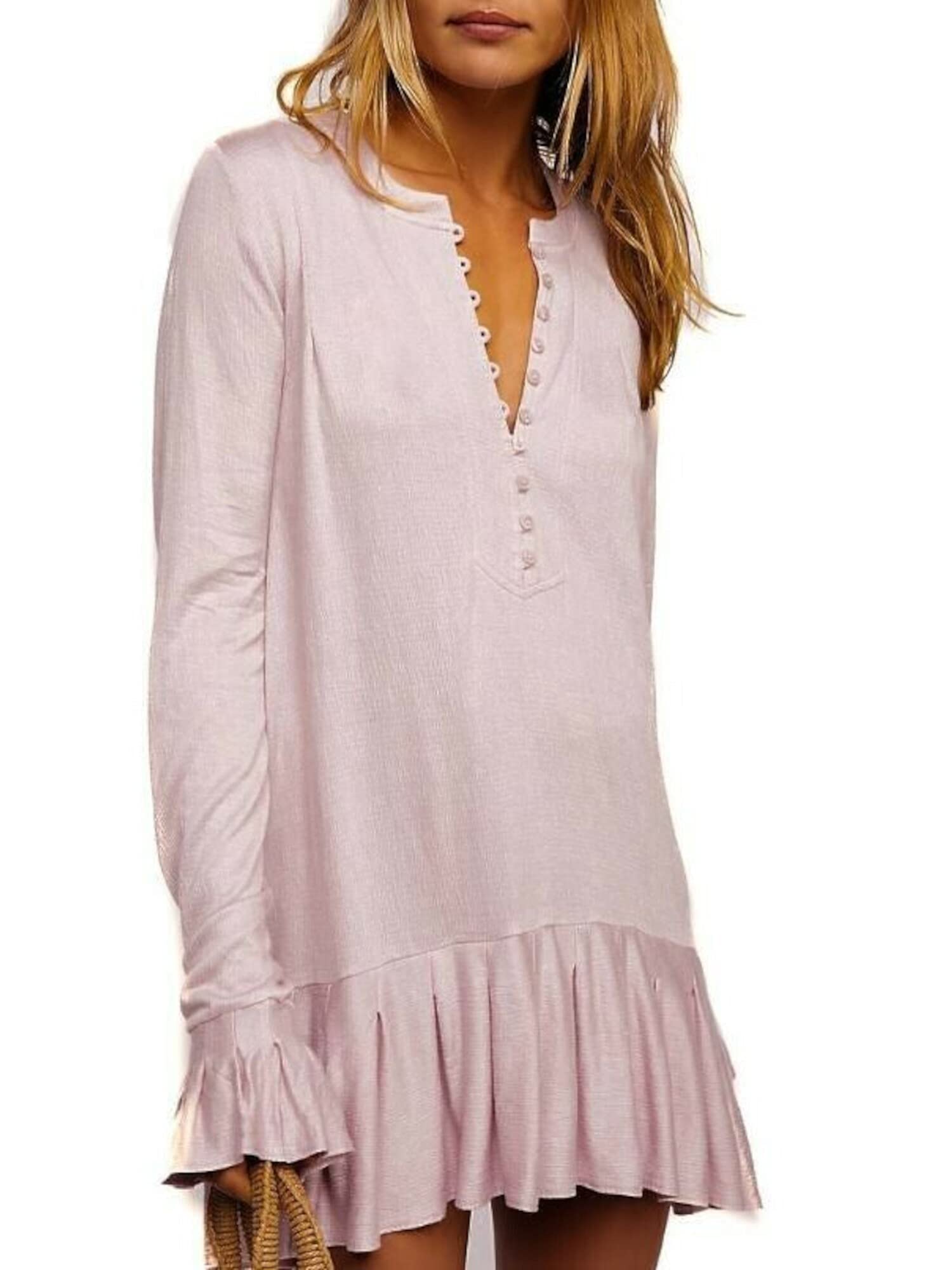 Free People Women's Ruffled Tunic Mini Dress - Flowy Boho Chic Summer Dress for Beach, Vacation & Date Night