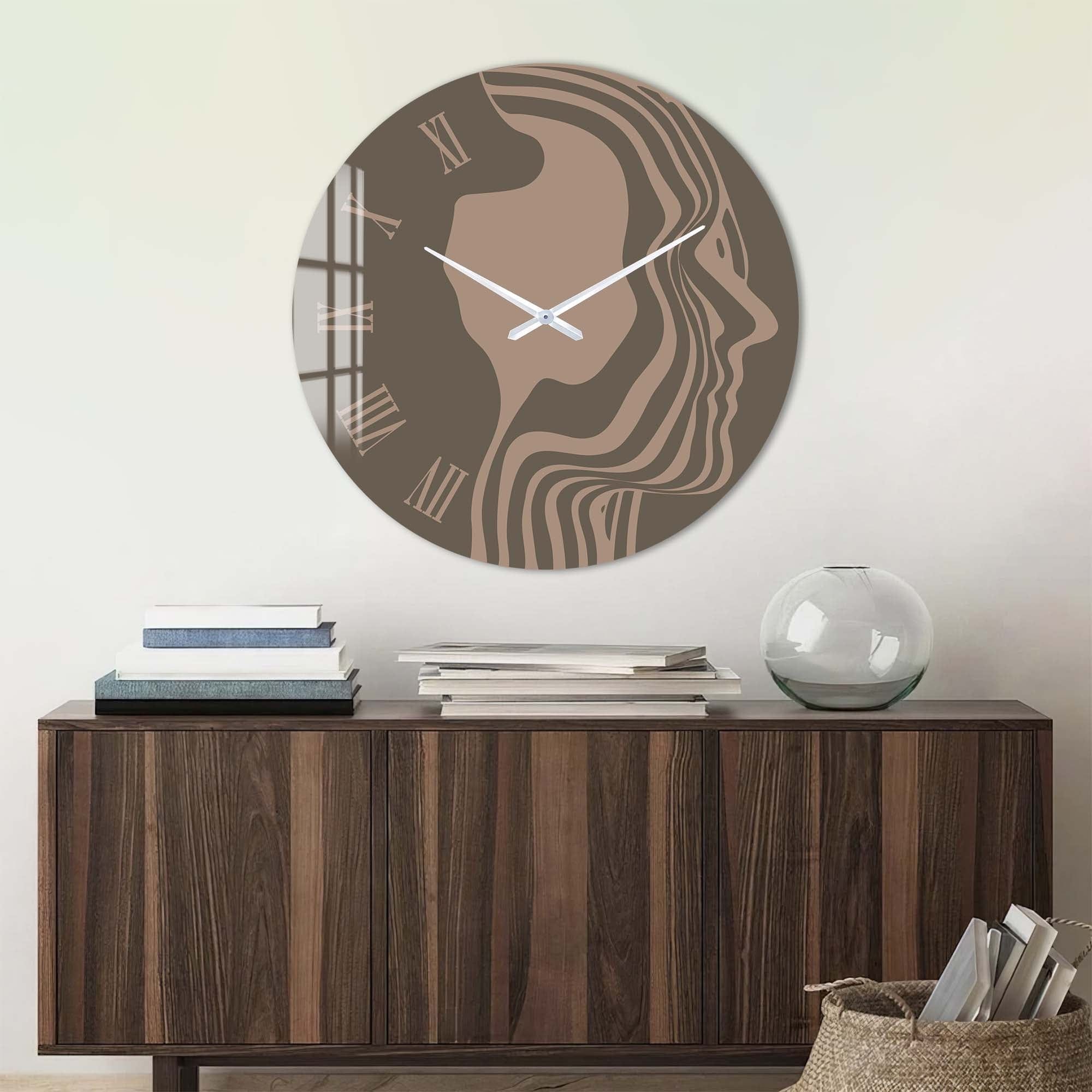 Elegant Brown Silhouette Glass Wall Clock - Modern Home & Office Decor - Perfect for Living Room, Bedroom, or Kitchen