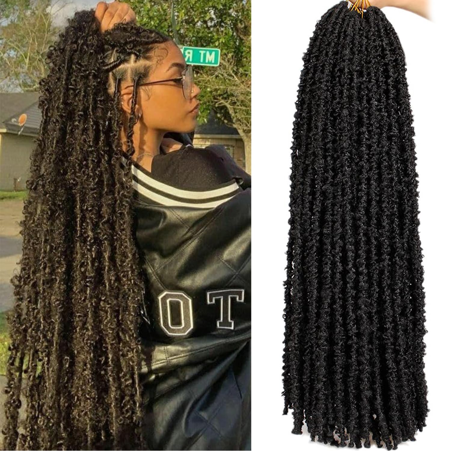 Xtrend 6 Packs 30 Inch Black Butterfly Locs Crochet Hair - Pre Looped Distressed Soft Messy Faux Locs Braiding Hair Extensions (1B) for Boho Chic, Festival & Protective Hairstyles