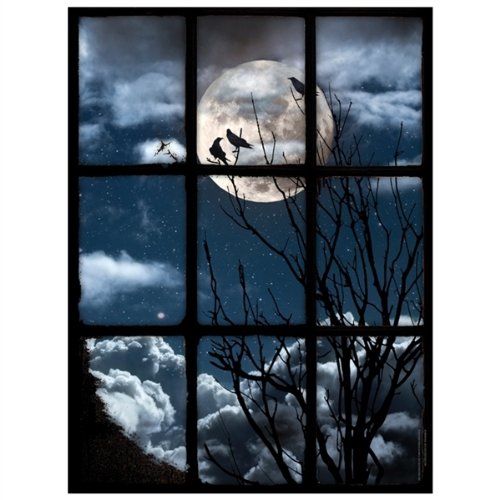 Peel & Stick Wall Decals - 3 Crows in Moonlight Window View Stickers (36x48 inches) - Removable Home Decor for Bedroom, Nursery & Living Room