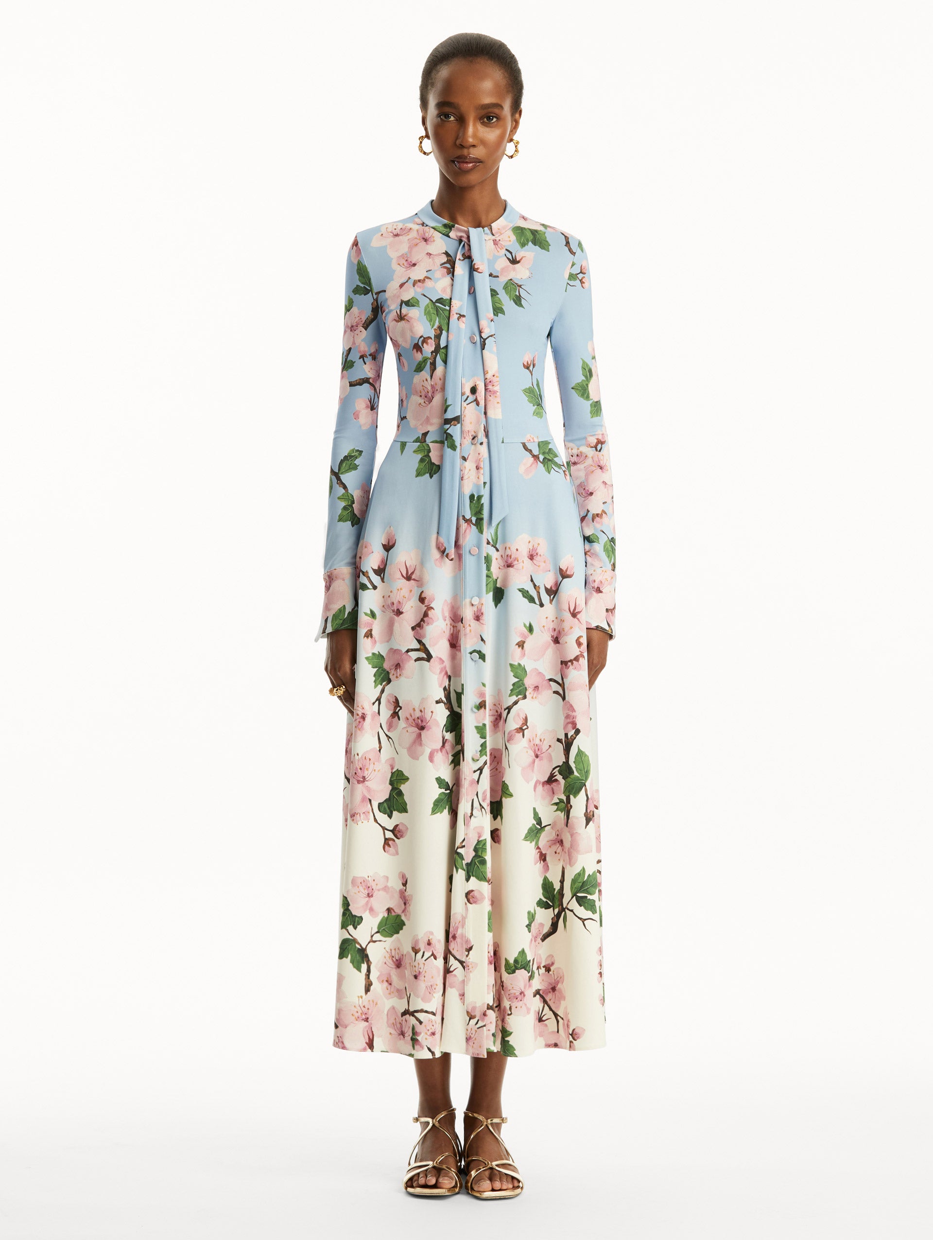 Ombré Cherry Blossom Jersey Dress for Women - Flowy Spring Summer Casual Dress with Gradient Pink Floral Print - Perfect for Brunch, Beach Vacations & Date Nights