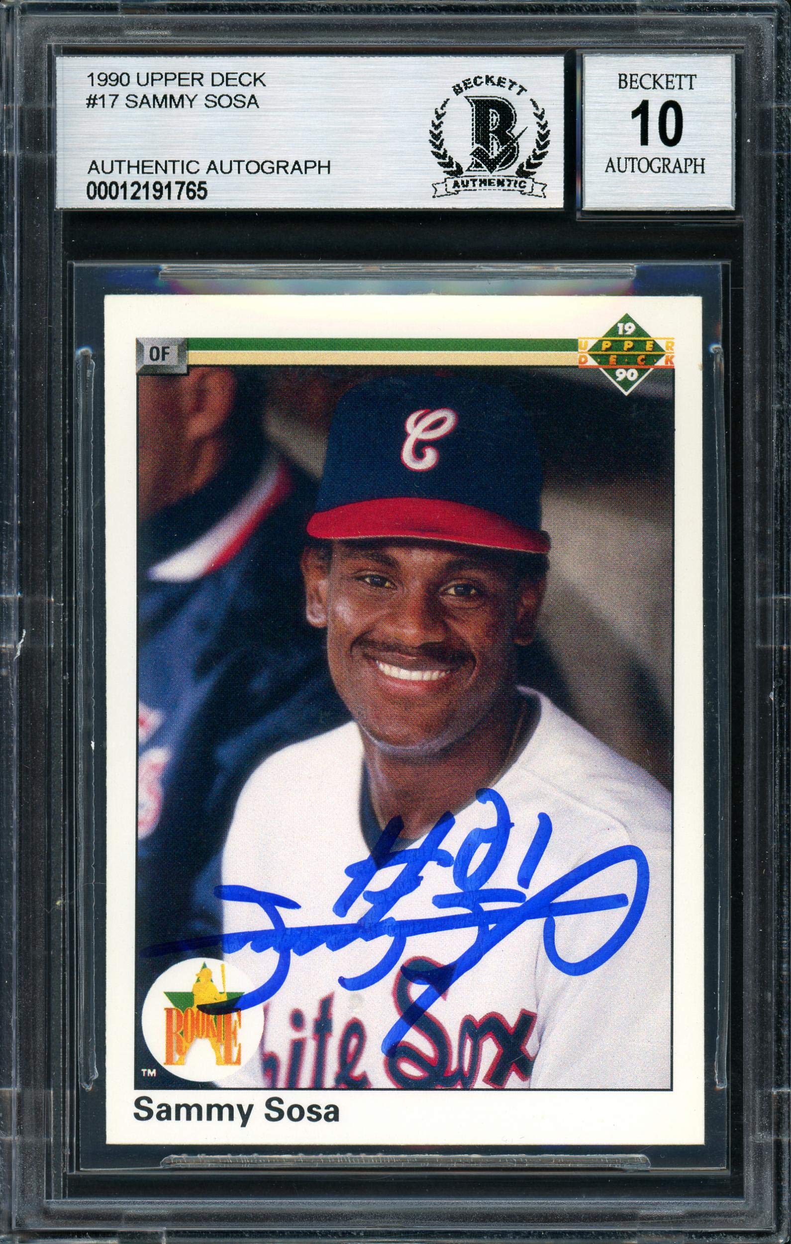 Sammy Sosa Autographed 1990 Upper Deck Rookie Card #17 Chicago White Sox Beckett BAS Grade 10 - Authentic Baseball Memorabilia for Collectors & Sports Fans - Perfect for Display, Investment & Gifting
